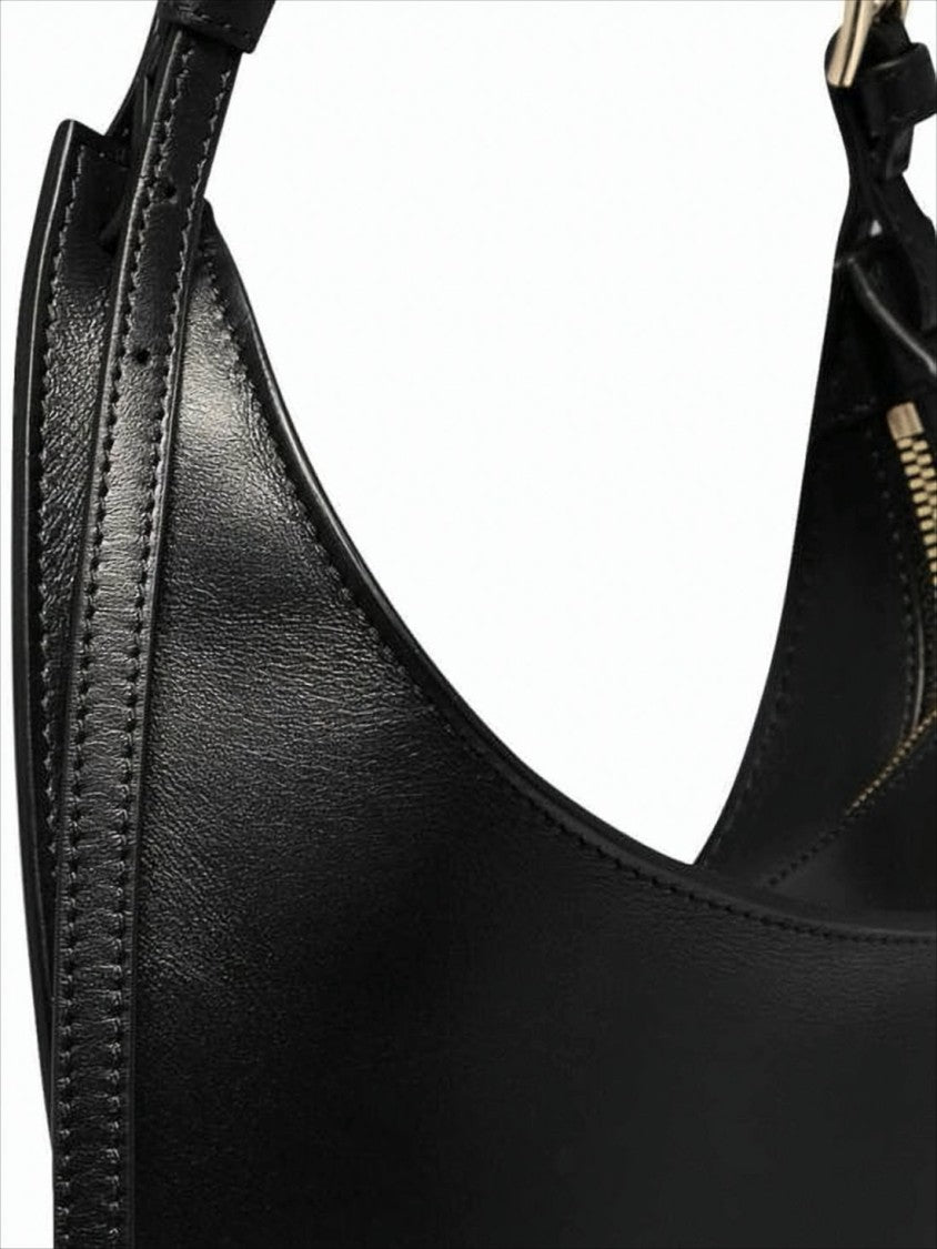 Crescent-Shaped Black Cowhide Tote Bag