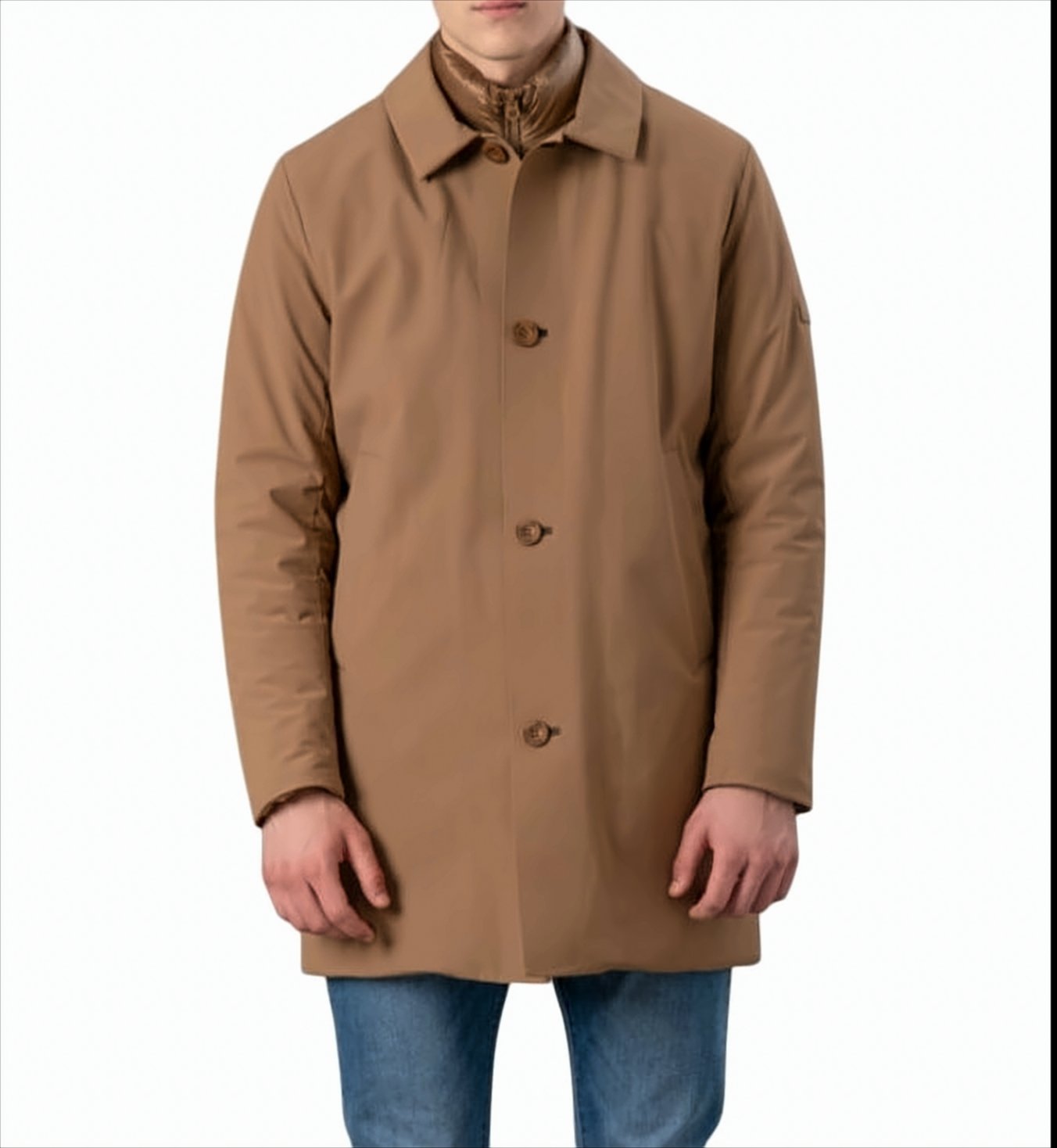 Mid-Length Camel Jacket With Detachable Bib