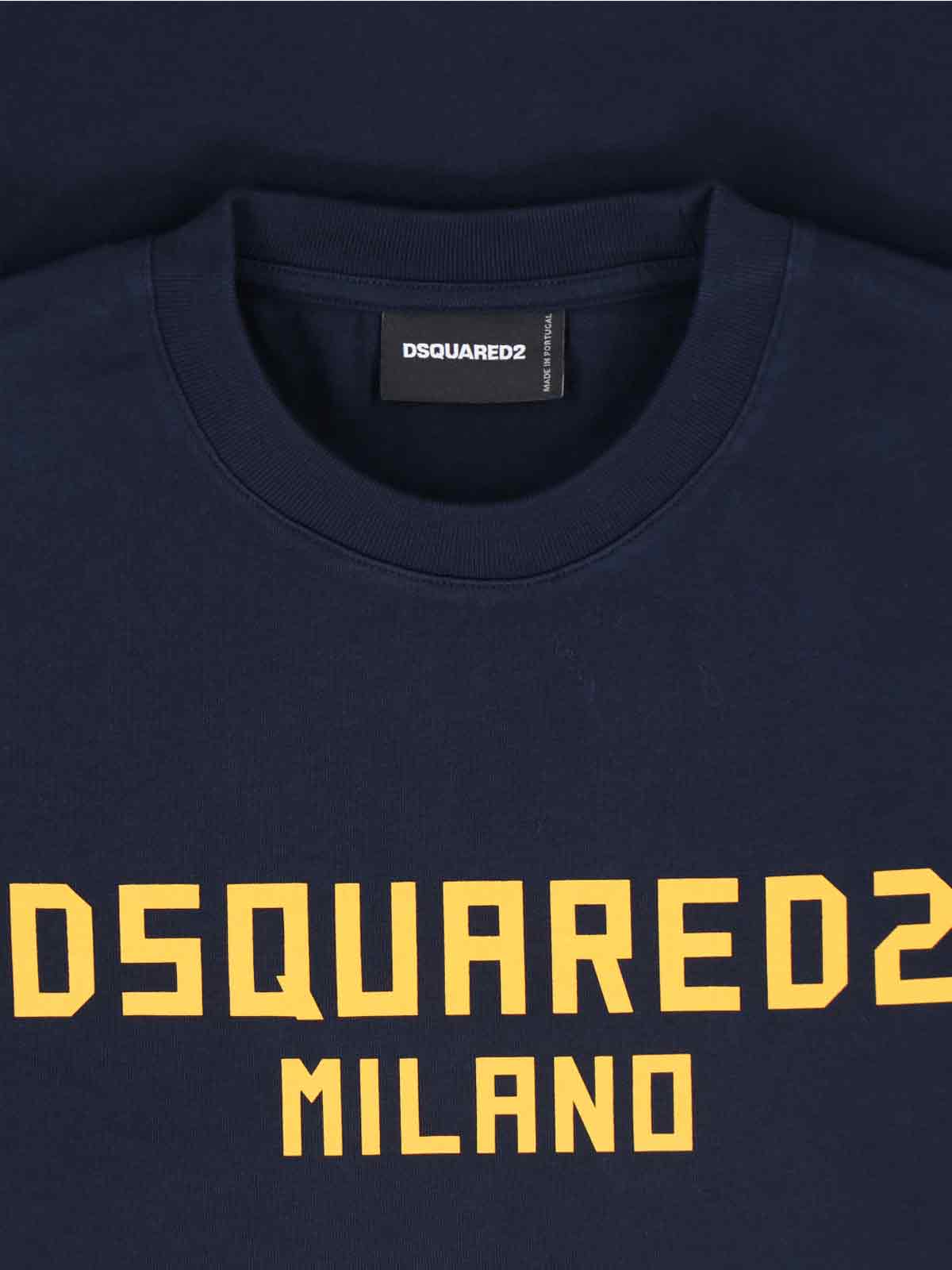 Dark Blue Cotton Crew Neck T-Shirt with Contrasting Logo