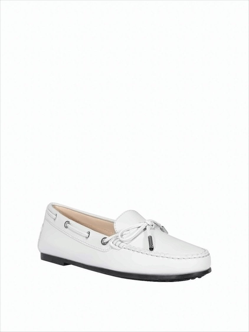 White Leather Loafer with Bow Detail