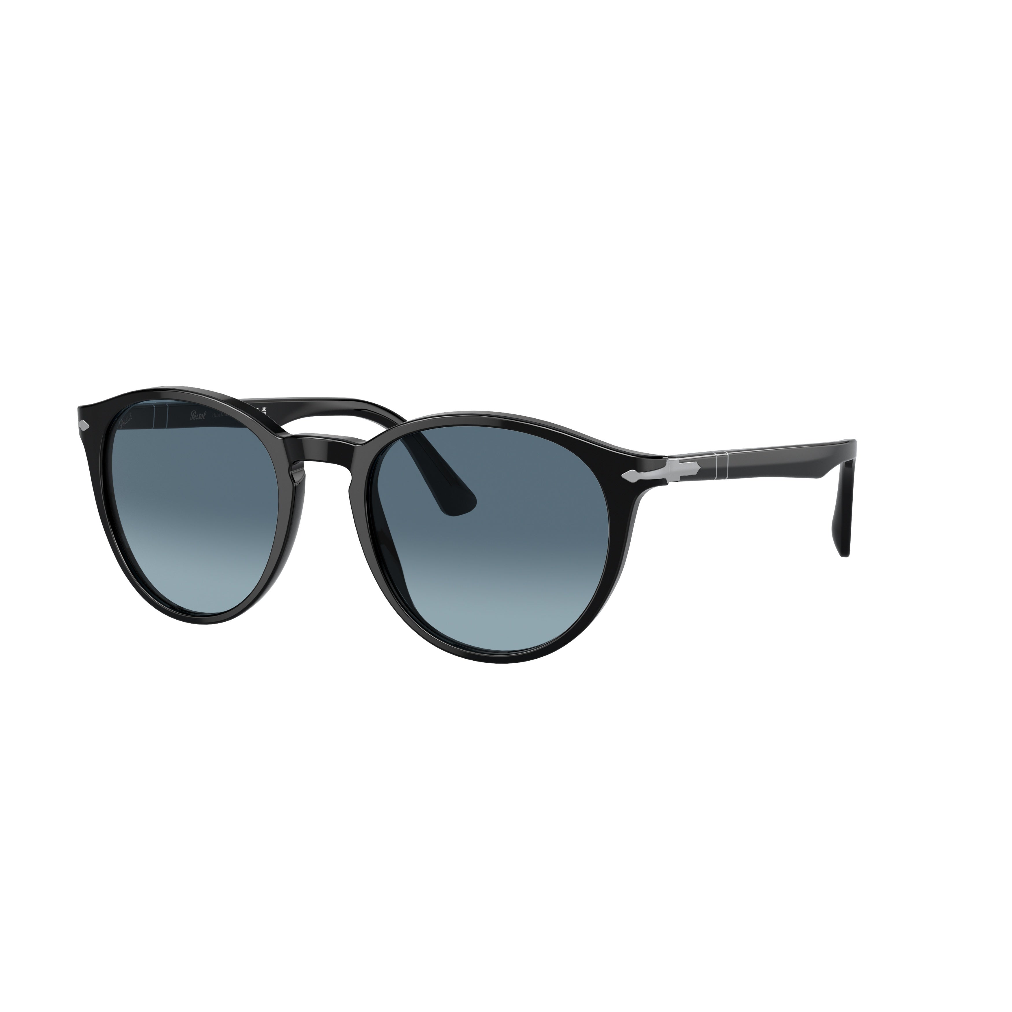 0po3152s Rounded Black Acetate Sunglasses with Gradient Blue Lenses