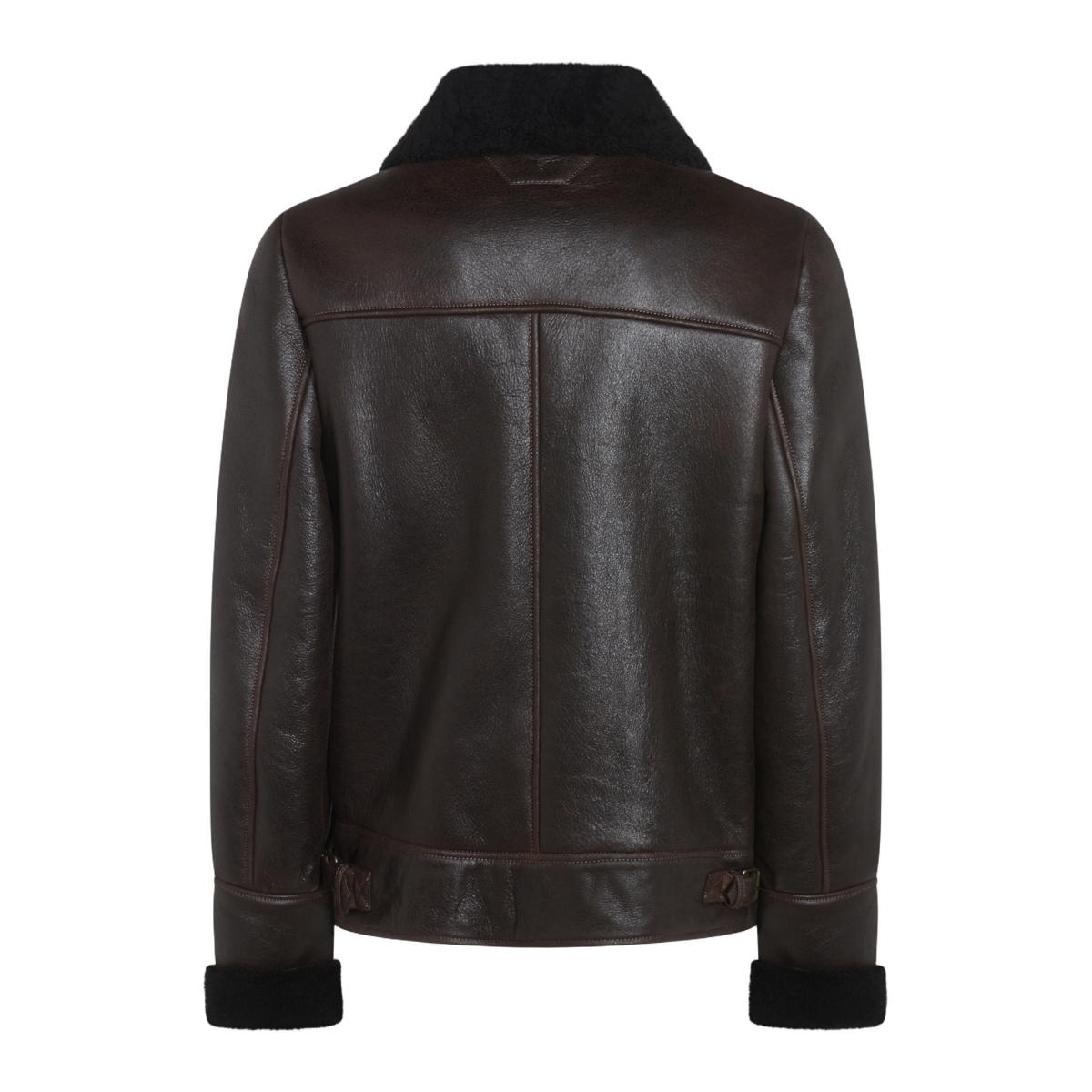 Dark Brown Leather Jacket with Shearling Collar