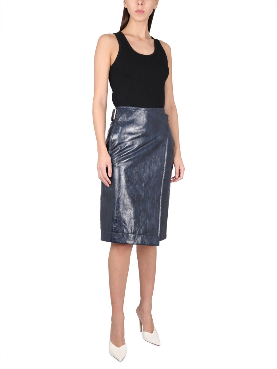 Embossed Nappa Leather Midi Skirt