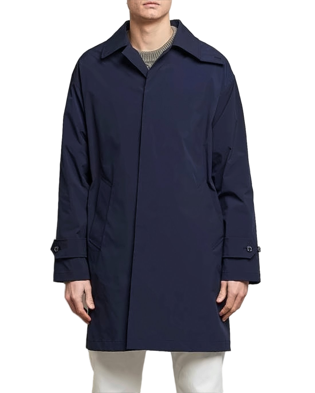 Blue Mackintosh Coat With Concealed Fastenings