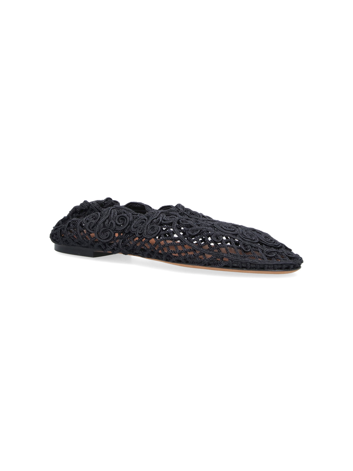 Black Pointed Toe Swirling Openwork Flats