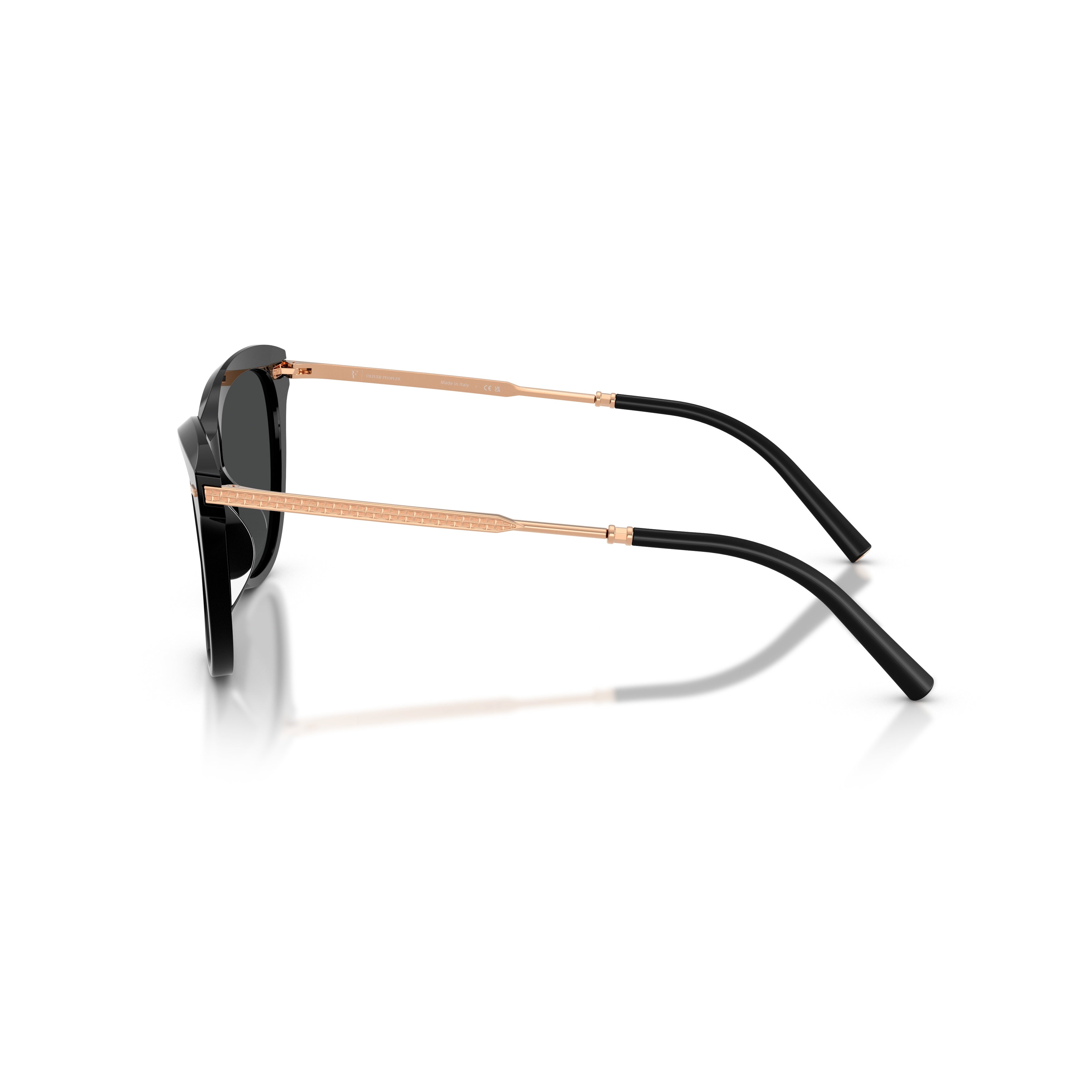 0ov5597su Glossy Black Cat-Eye Sunglasses with Rose Gold Accents