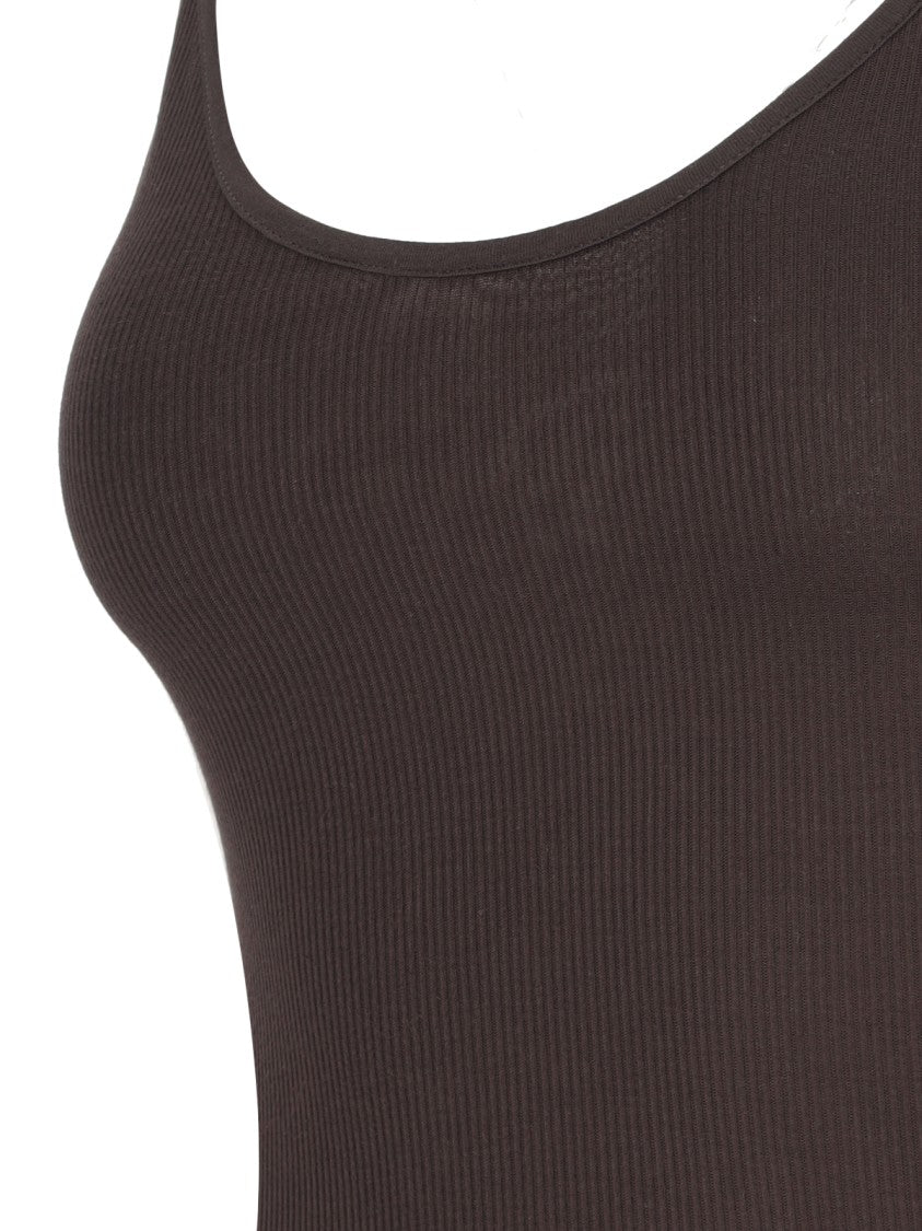 Selee Top In Brown Viscose Jersey Ribbed Knit