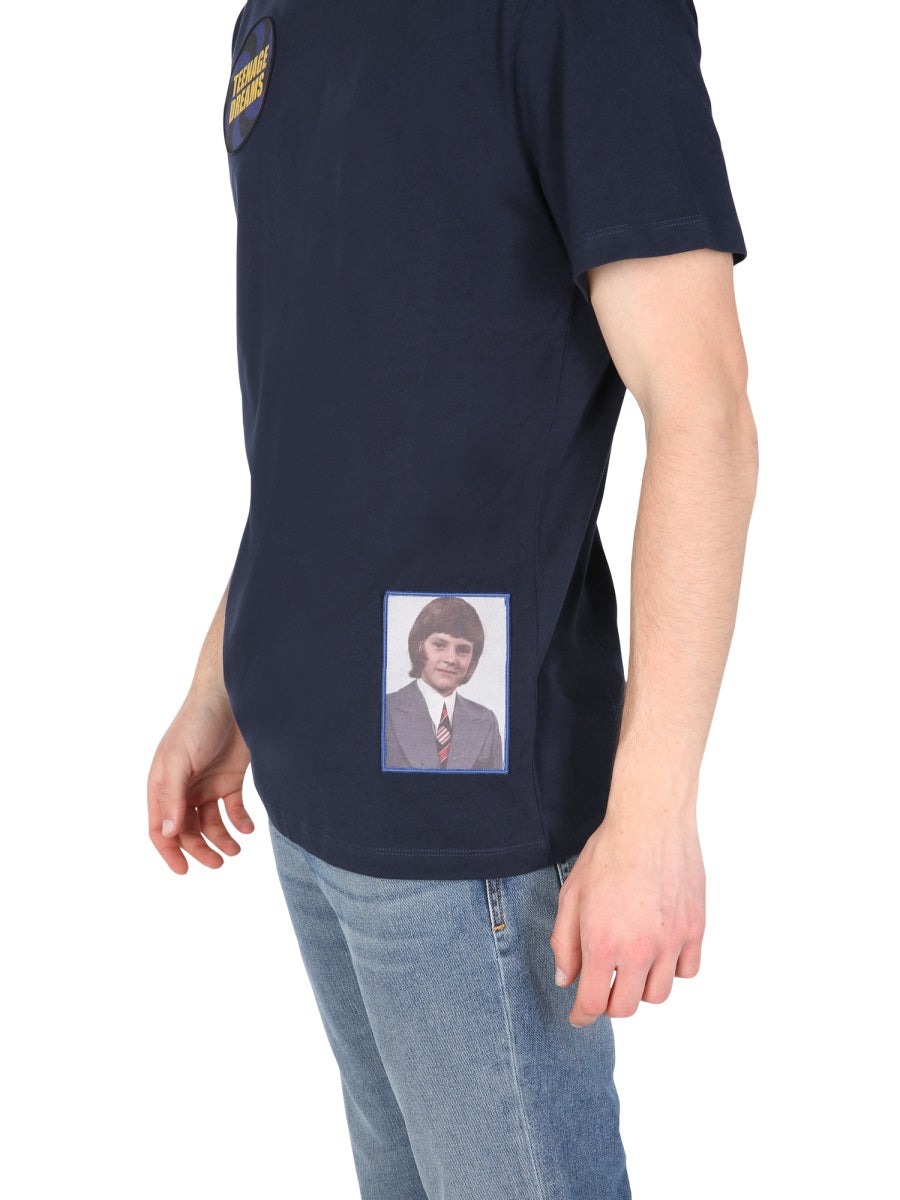 Crew Neck T-Shirt With Artistic Patches