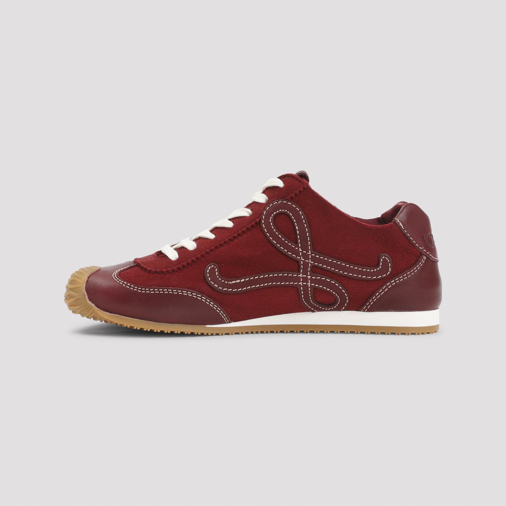 Red Leather Low-Top Sneakers with Decorative Stitching