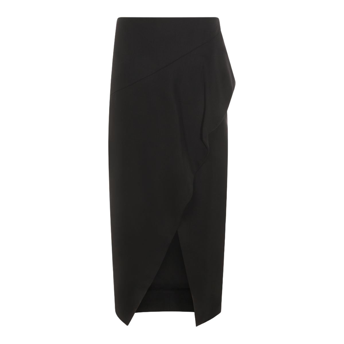 Asymmetrical Black Midi Skirt with Draped Detail