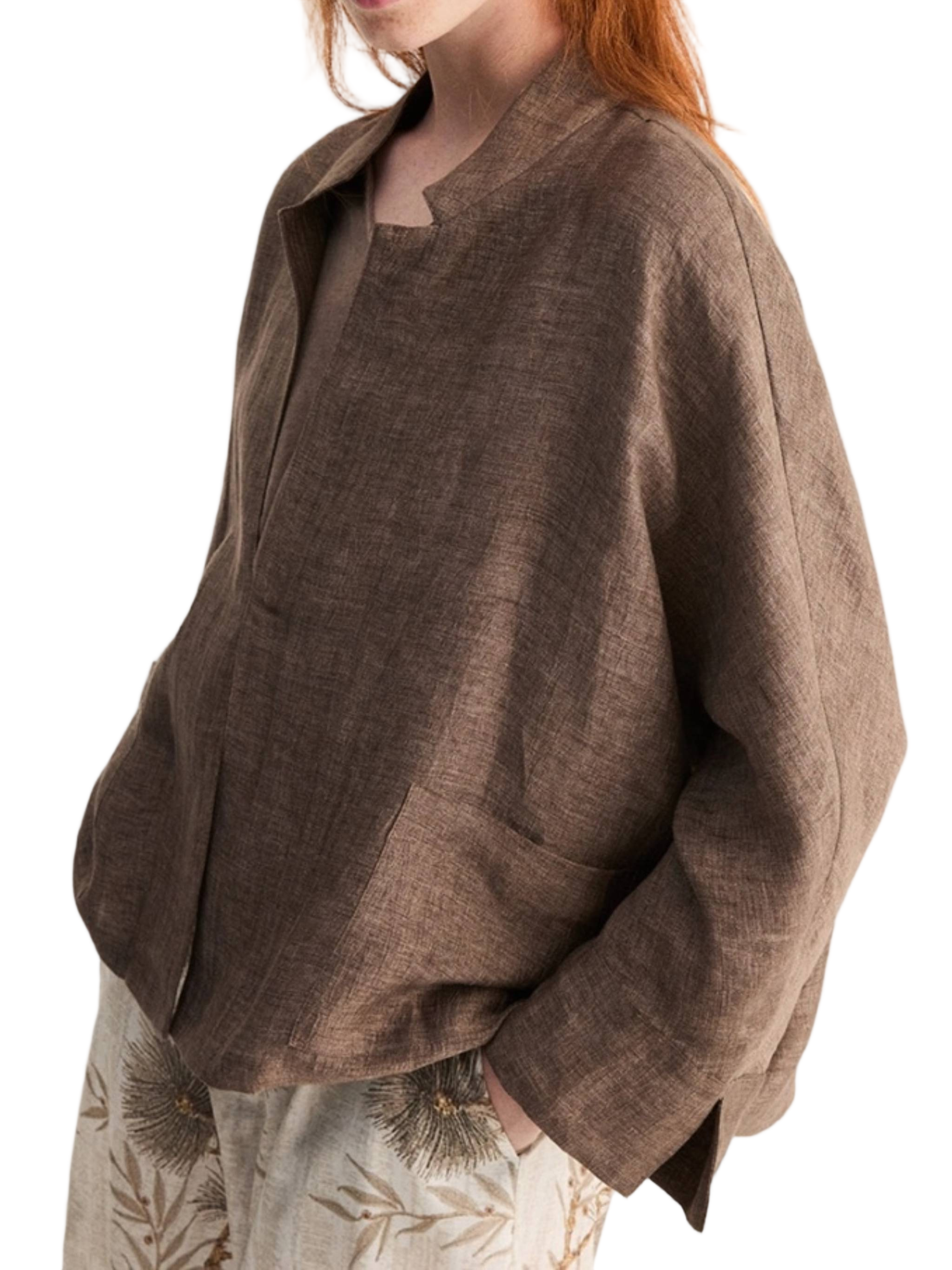 Boxy Brown Textured Woven Jacket
