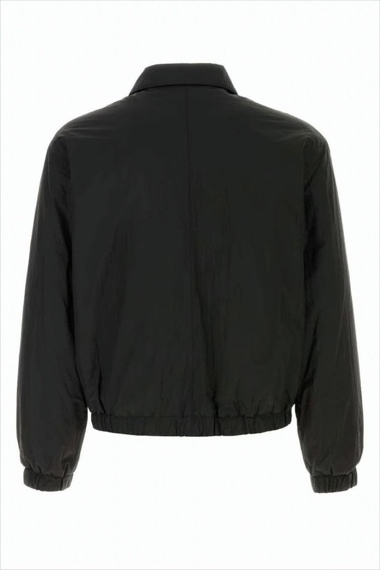 Cropped Matte Black Bomber Jacket with Classic Collar