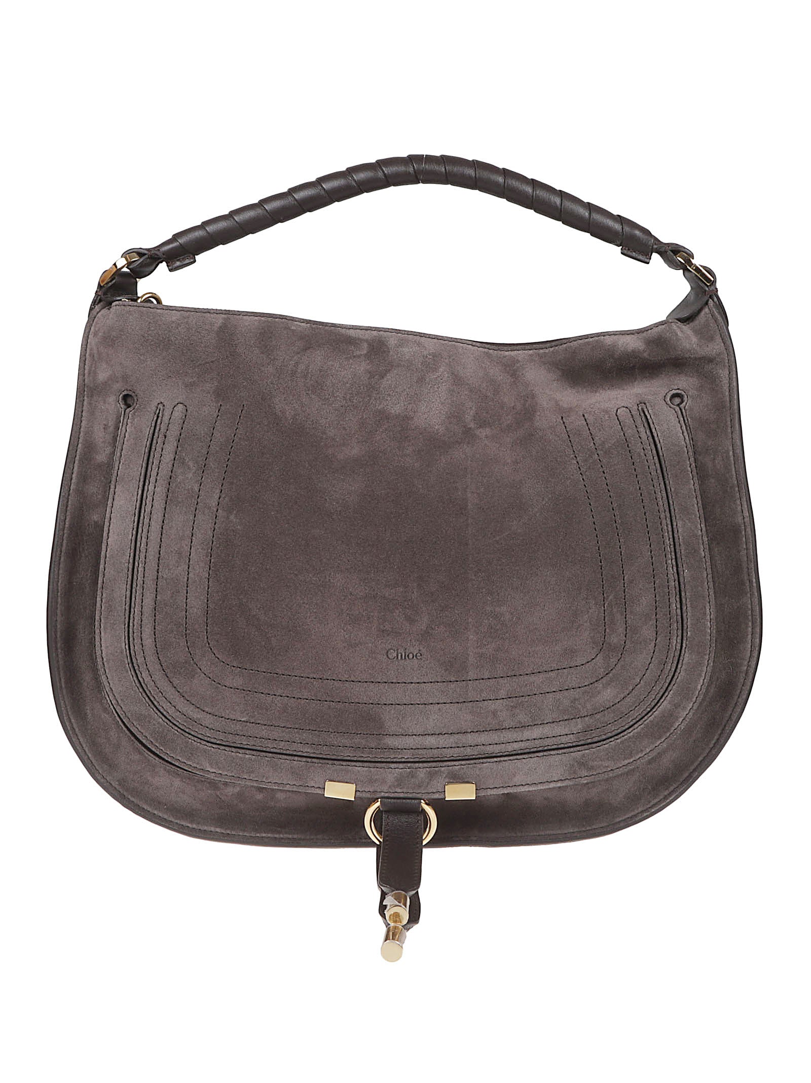 Suede Leather Shoulder Bag with Braided Handle and Zipper Closure