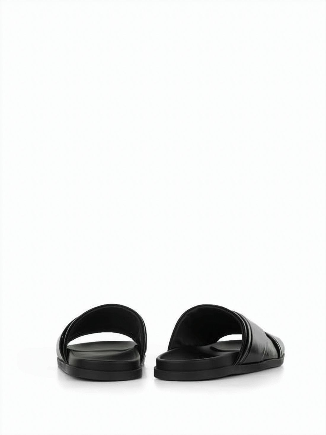 Slip-On Mules with Overlapping Leather Straps and Square Metal Detail