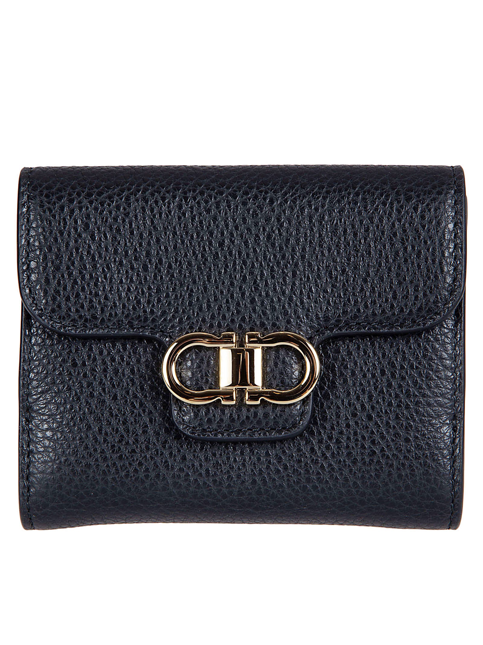 Pebbled Calf Leather Wallet with Double Gancini Buckle