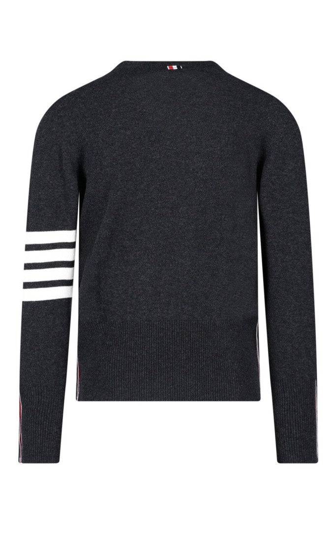 Dark Charcoal Cashmere Turtleneck Sweater with Signature Stripes