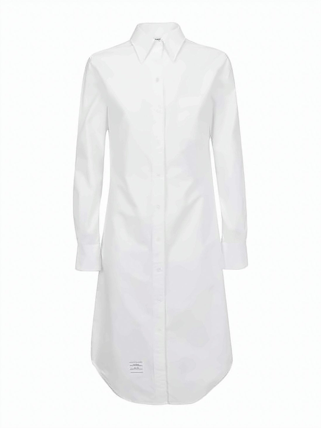 Midi-Length Shirt Dress with Classic Collar and Curved Hem