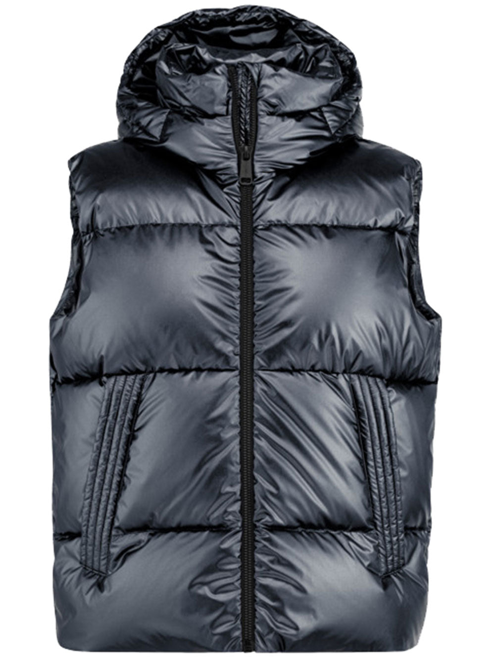 Black Daisy High-Shine Quilted Puffer Vest