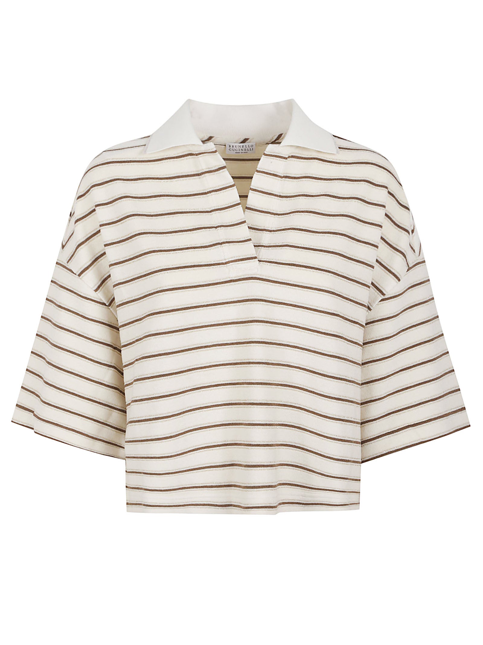 Cropped Top with Horizontal Stripes and Open Collar