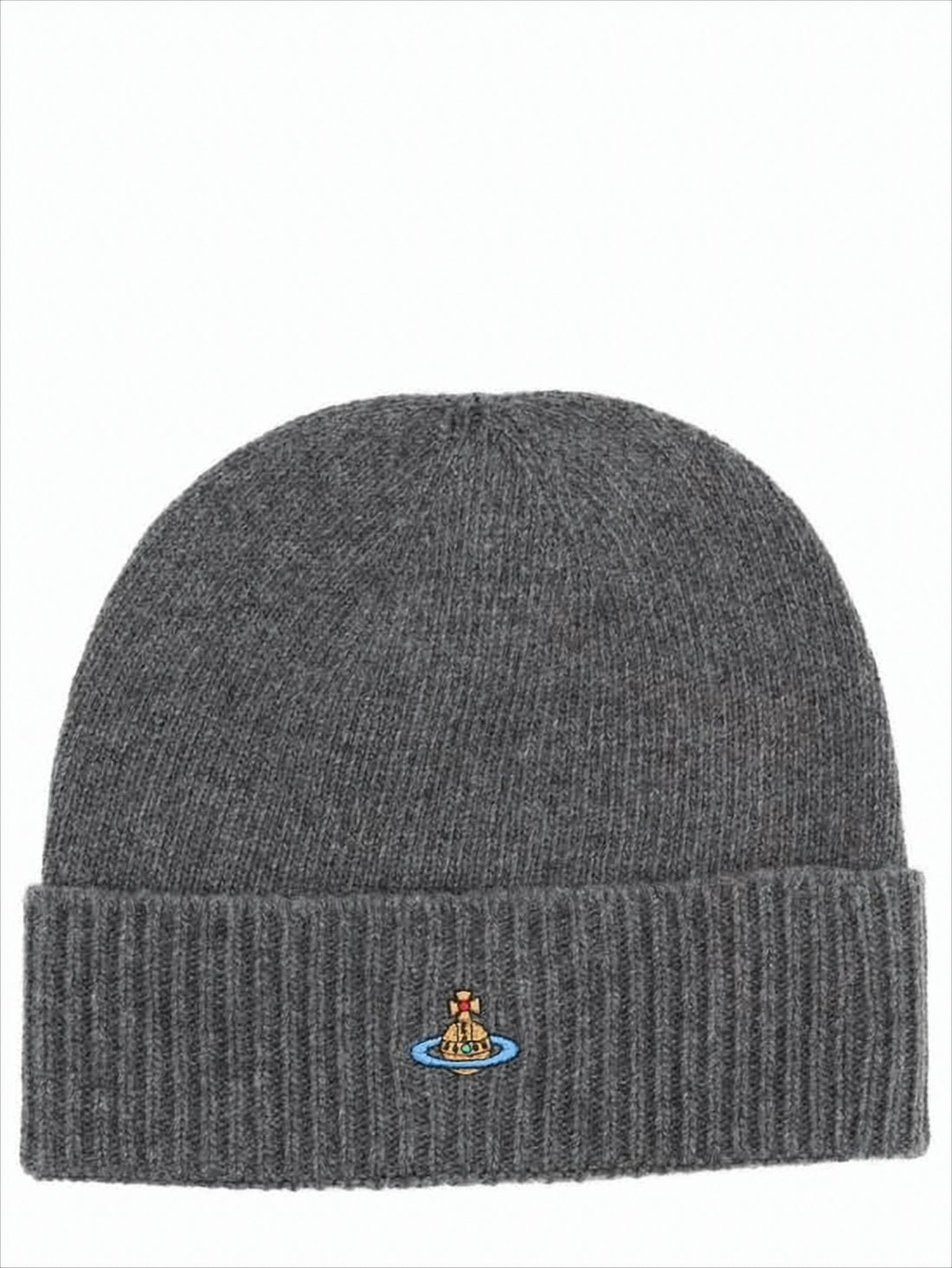 Ribbed Cashmere Beanie With Embroidered Orb Emblem