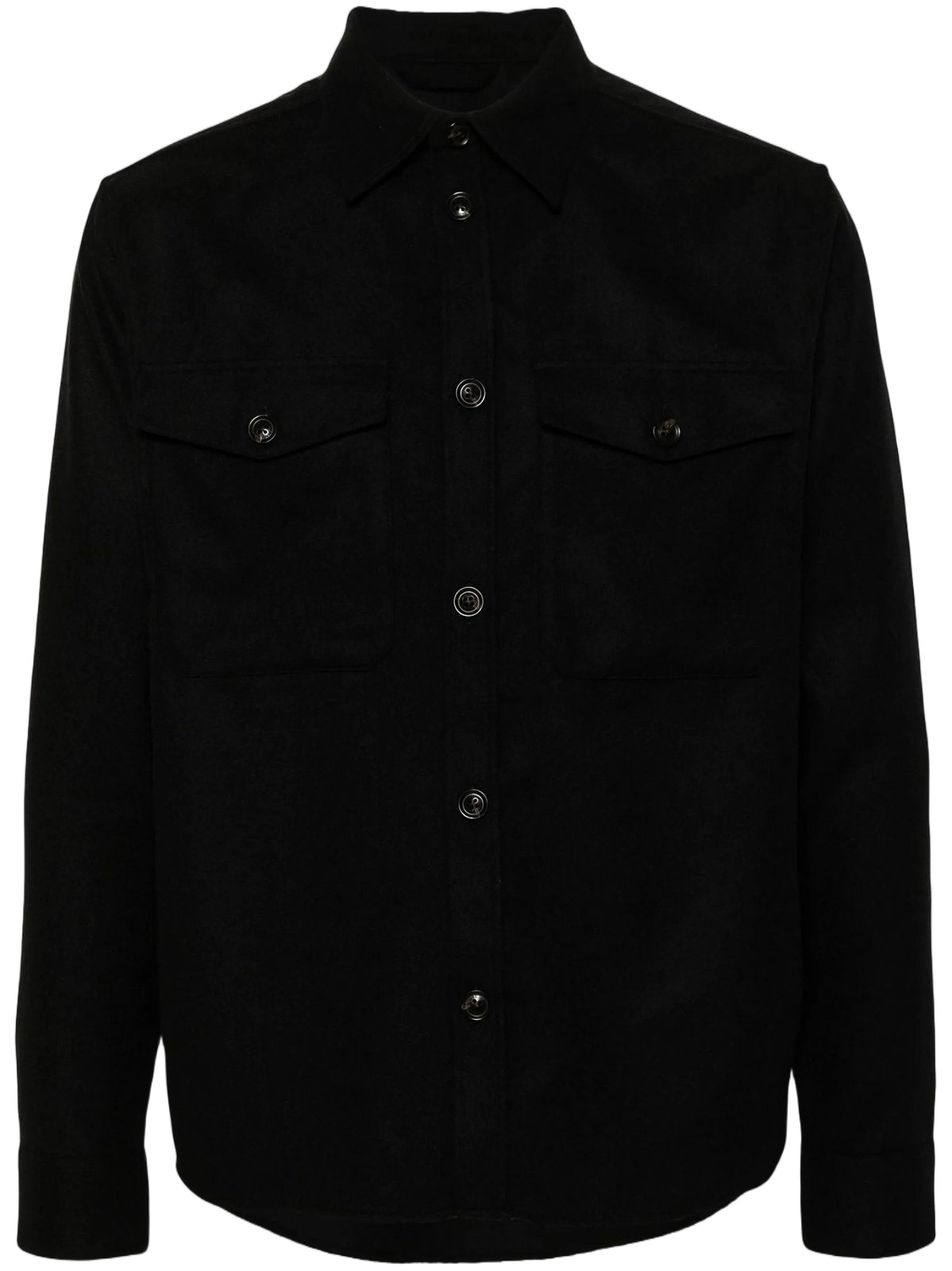 Long-Sleeve Black Shirt With Classic Collar And Chest Pockets