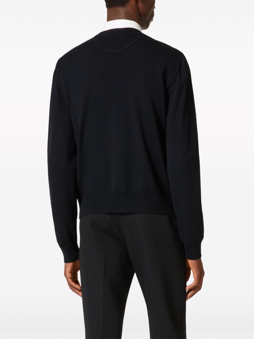 Monogram Jacquard Crew Neck Sweater in Black Virgin Wool
