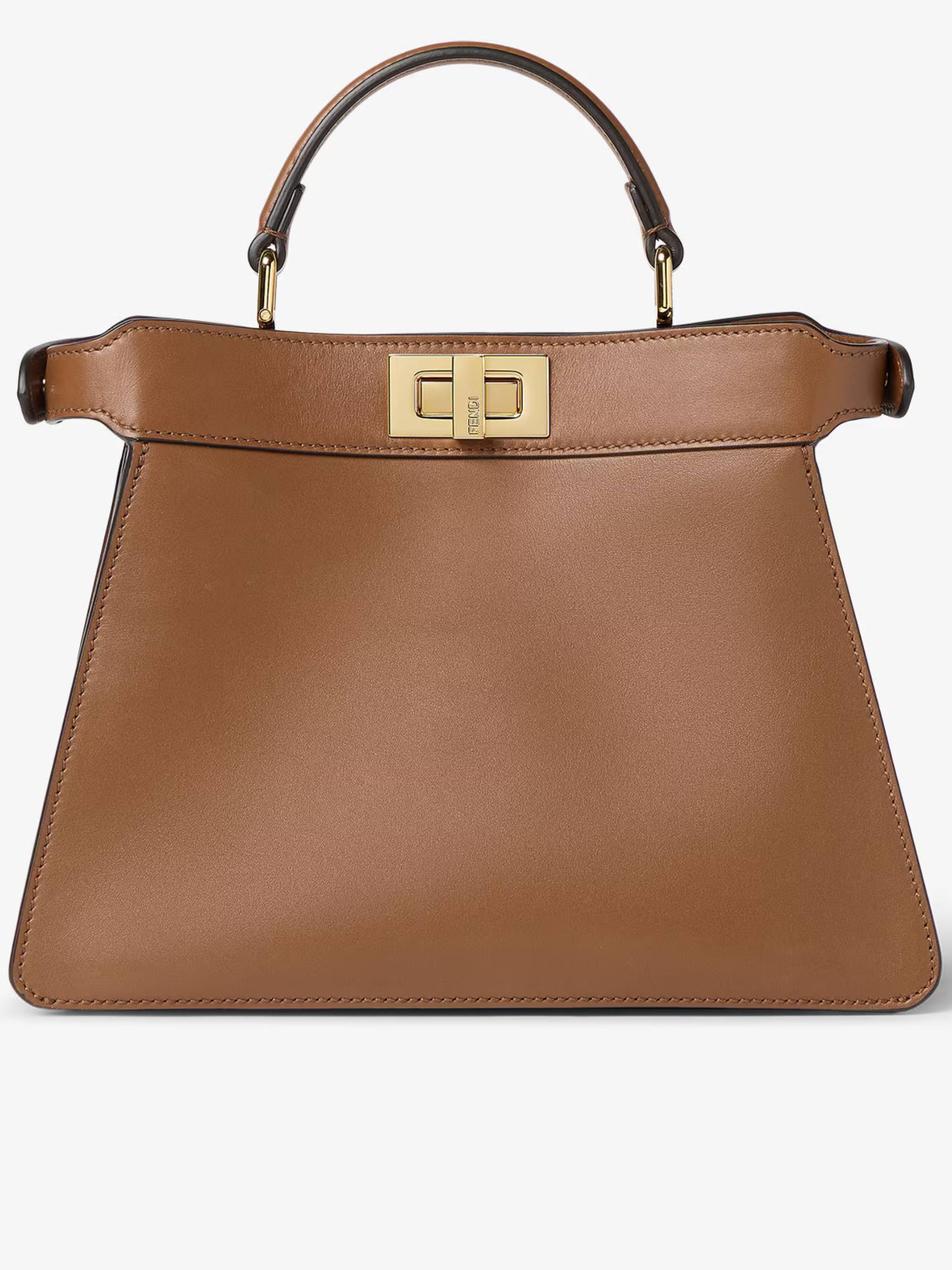 Structured Calf Leather Handbag with Beaded Flap and Gold-tone Hardware