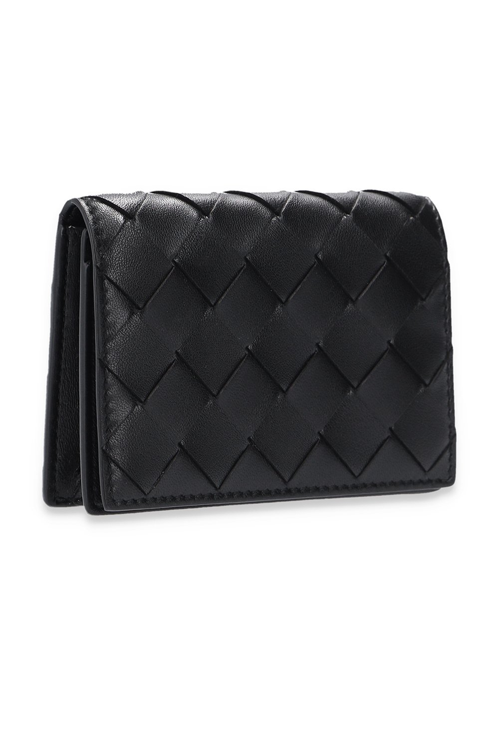 Compact Black Woven Leather Wallet