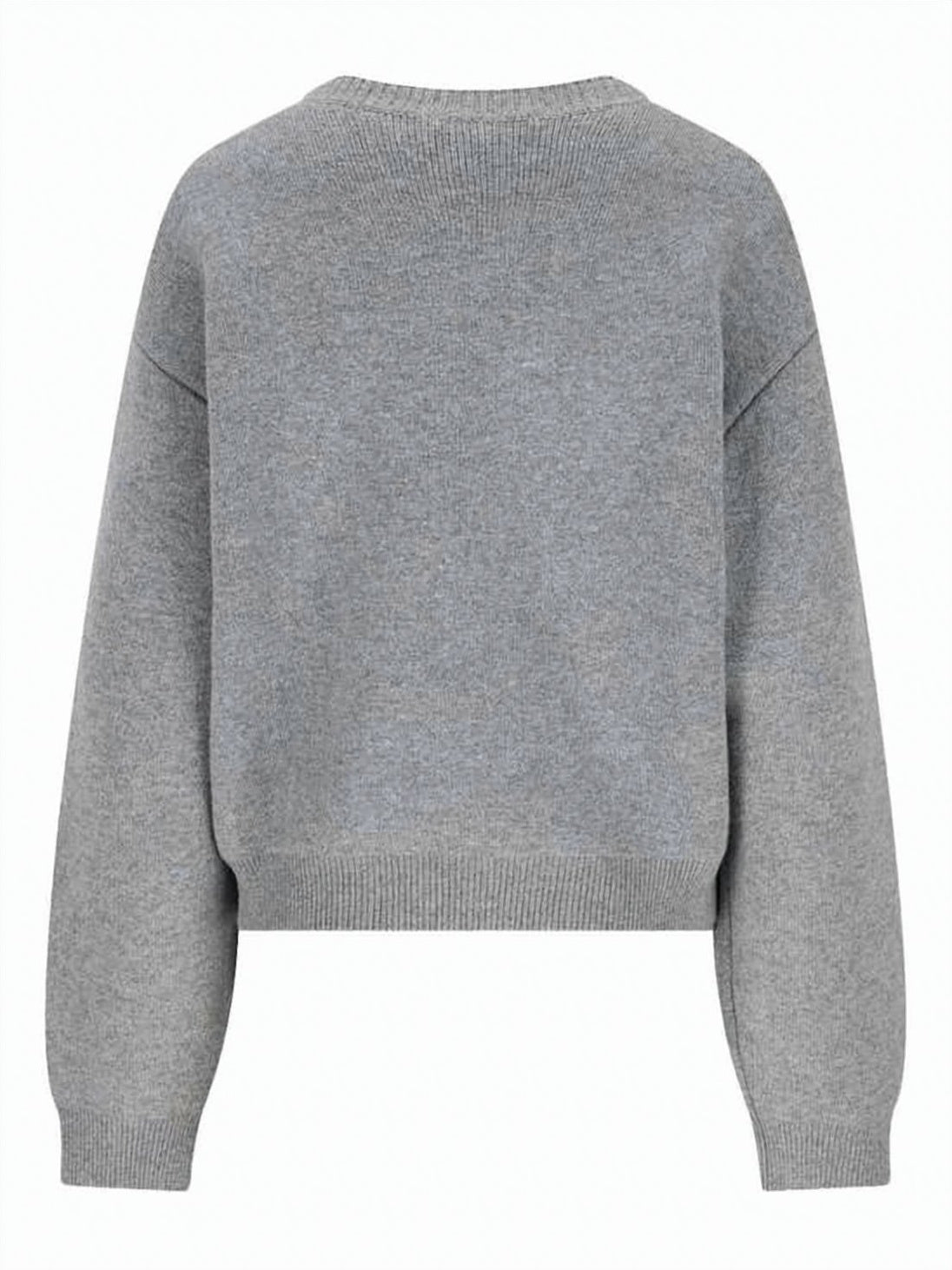 Relaxed Fit Grey Cashmere Blend Sweater With Subtle Logo