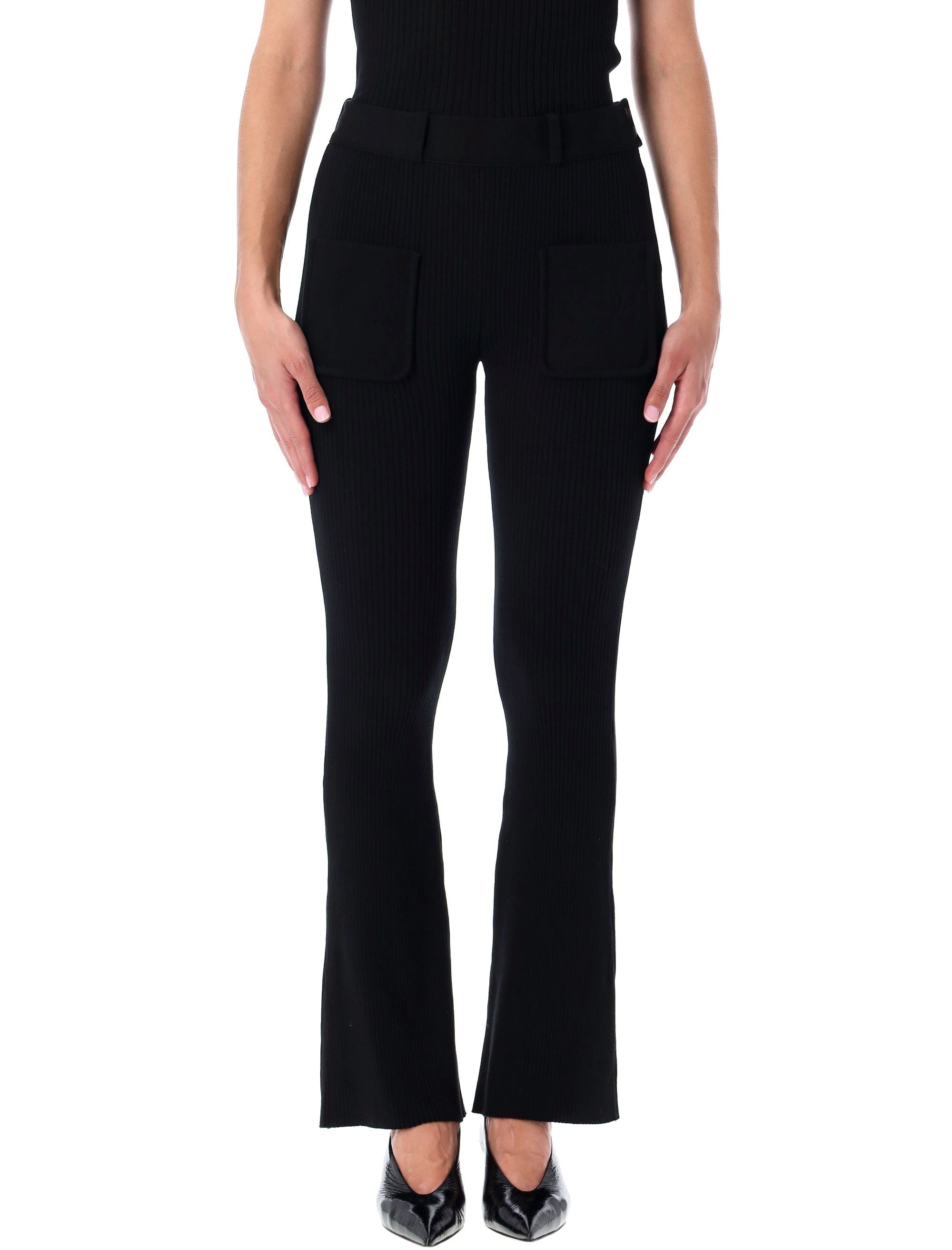 Black Rib-Knit Pants With Pockets