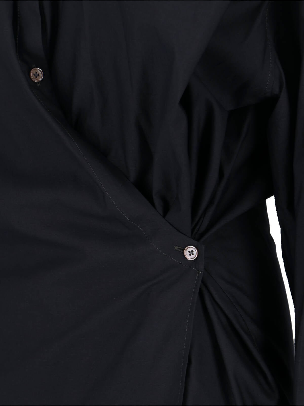 Black Draped Cotton Silk Wrap Shirt
