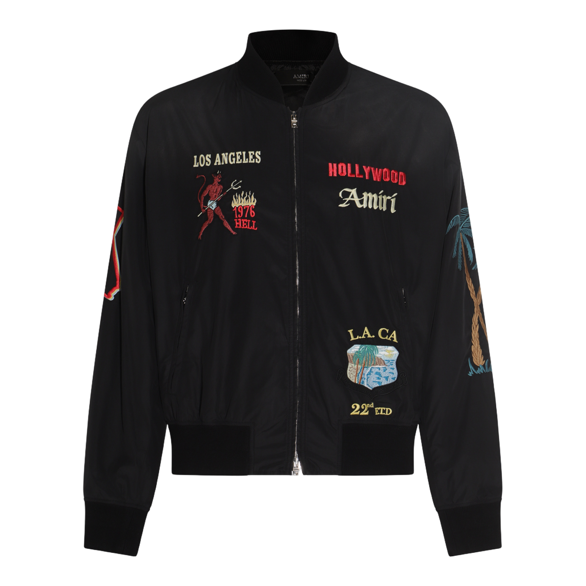 Embroidered Black Bomber Jacket with Unique Patches