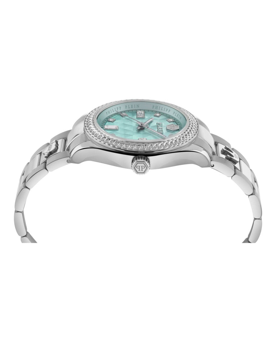 38Mm Stainless Steel Watch With Blue Guilloche Dial