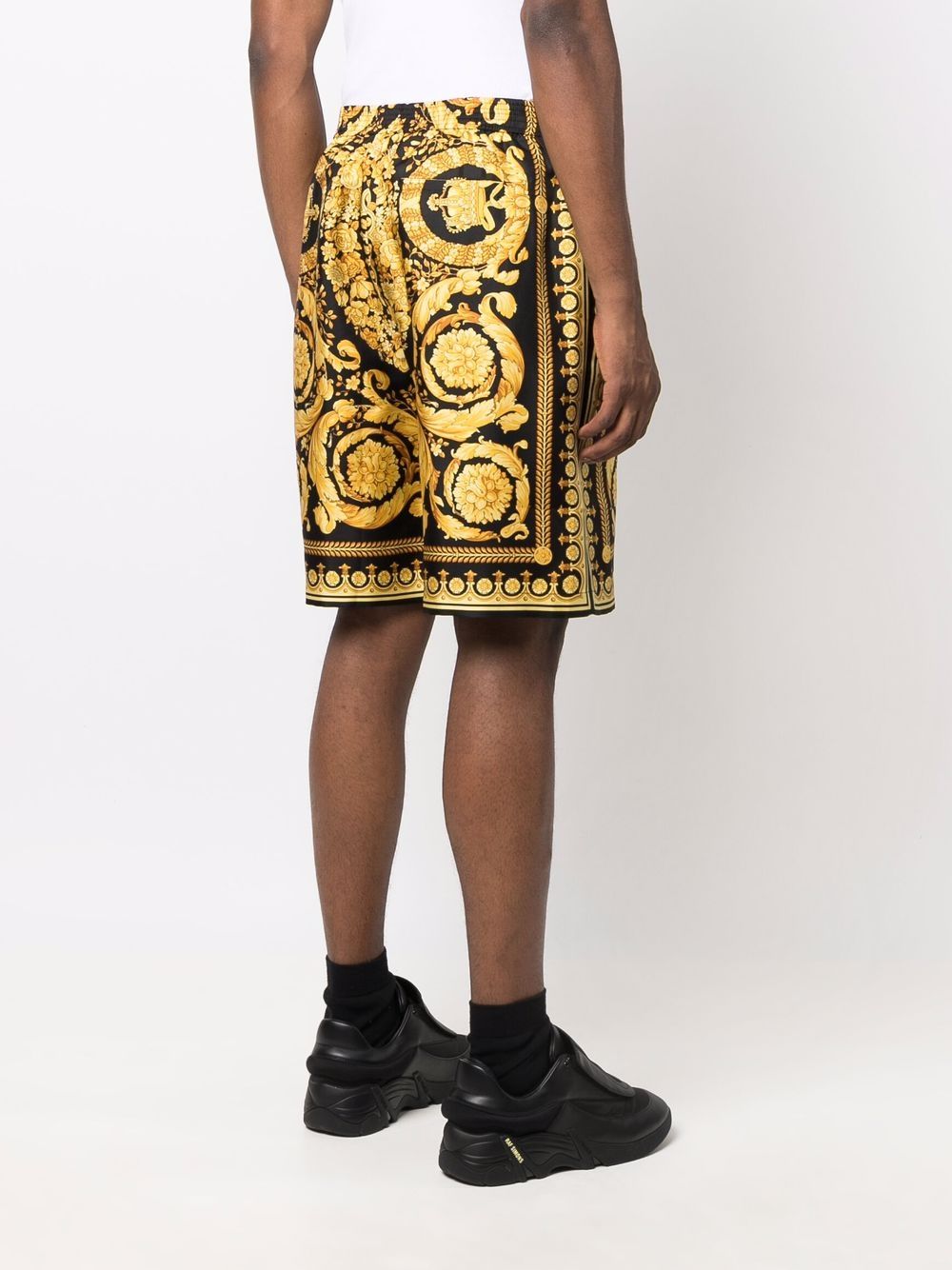 Barocco-Print Silk Shorts with Elasticated Waistband