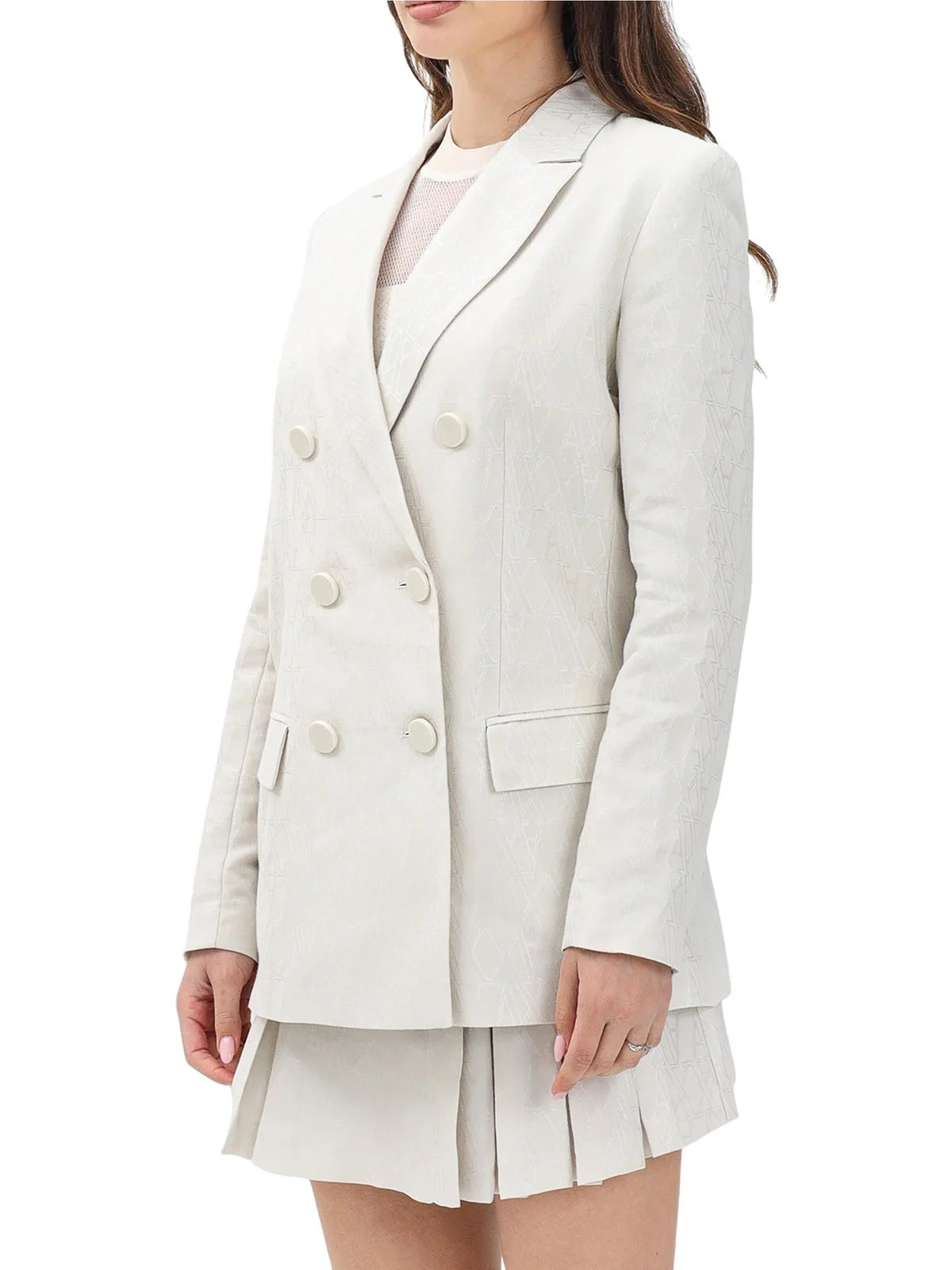 White Cotton Polyester Double-Breasted Jacket