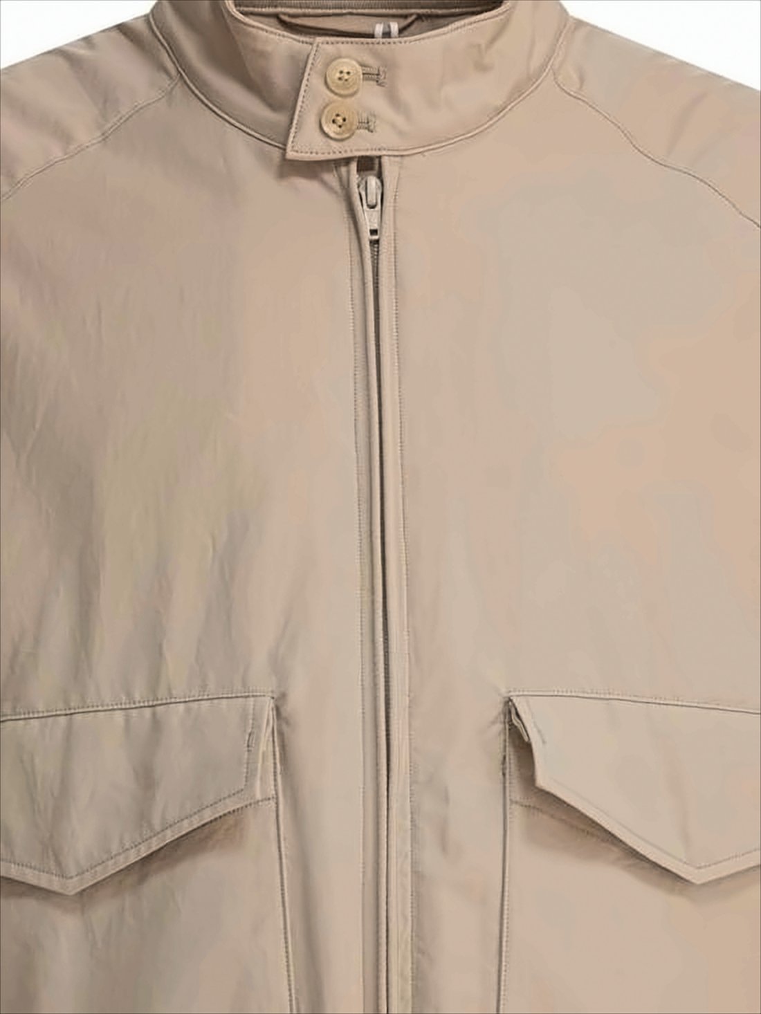 Cropped Beige Utility Jacket with Stand Collar