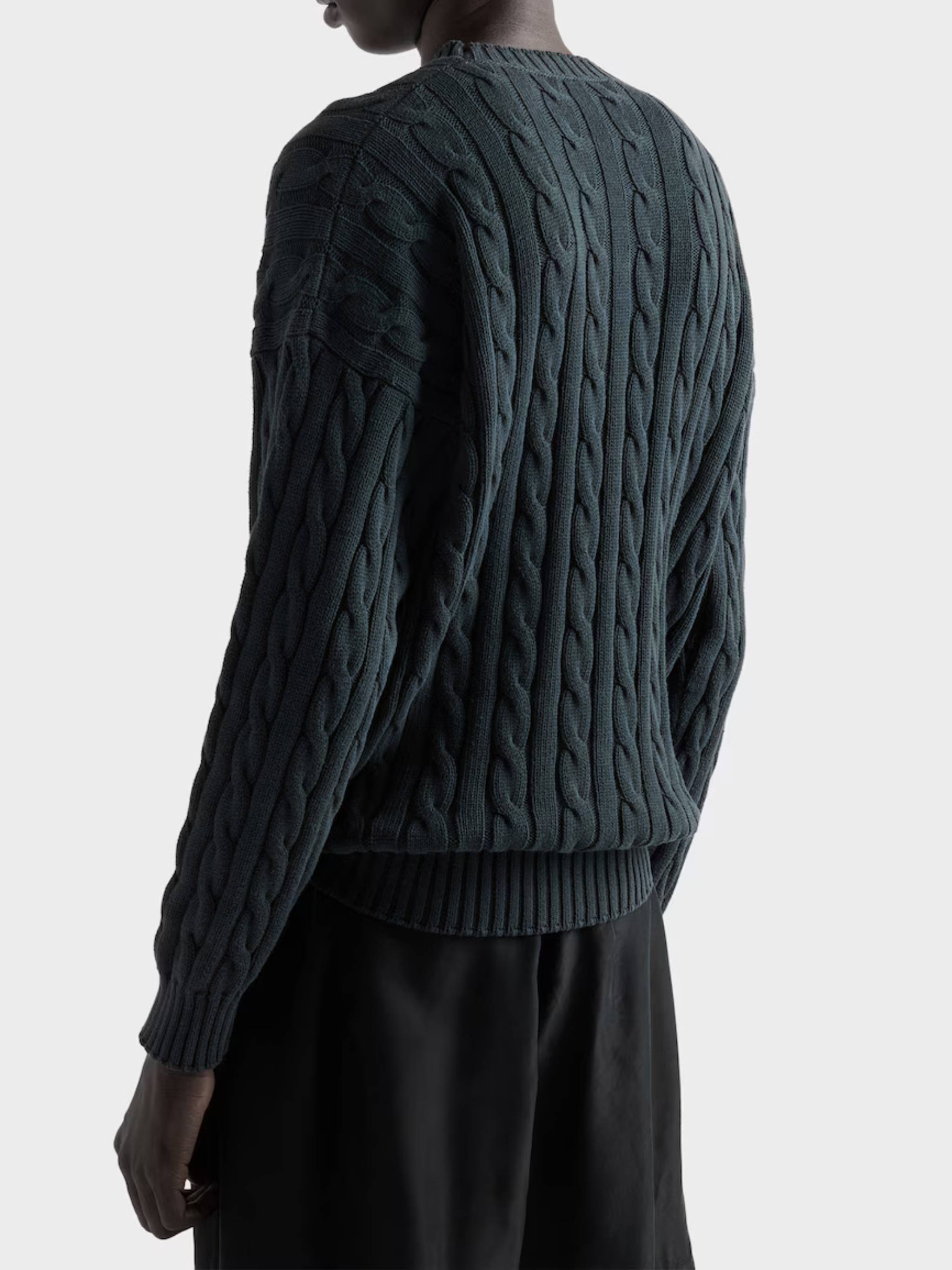 Cable-Knit Sweater with Classic Crew Neckline and Braided Textures