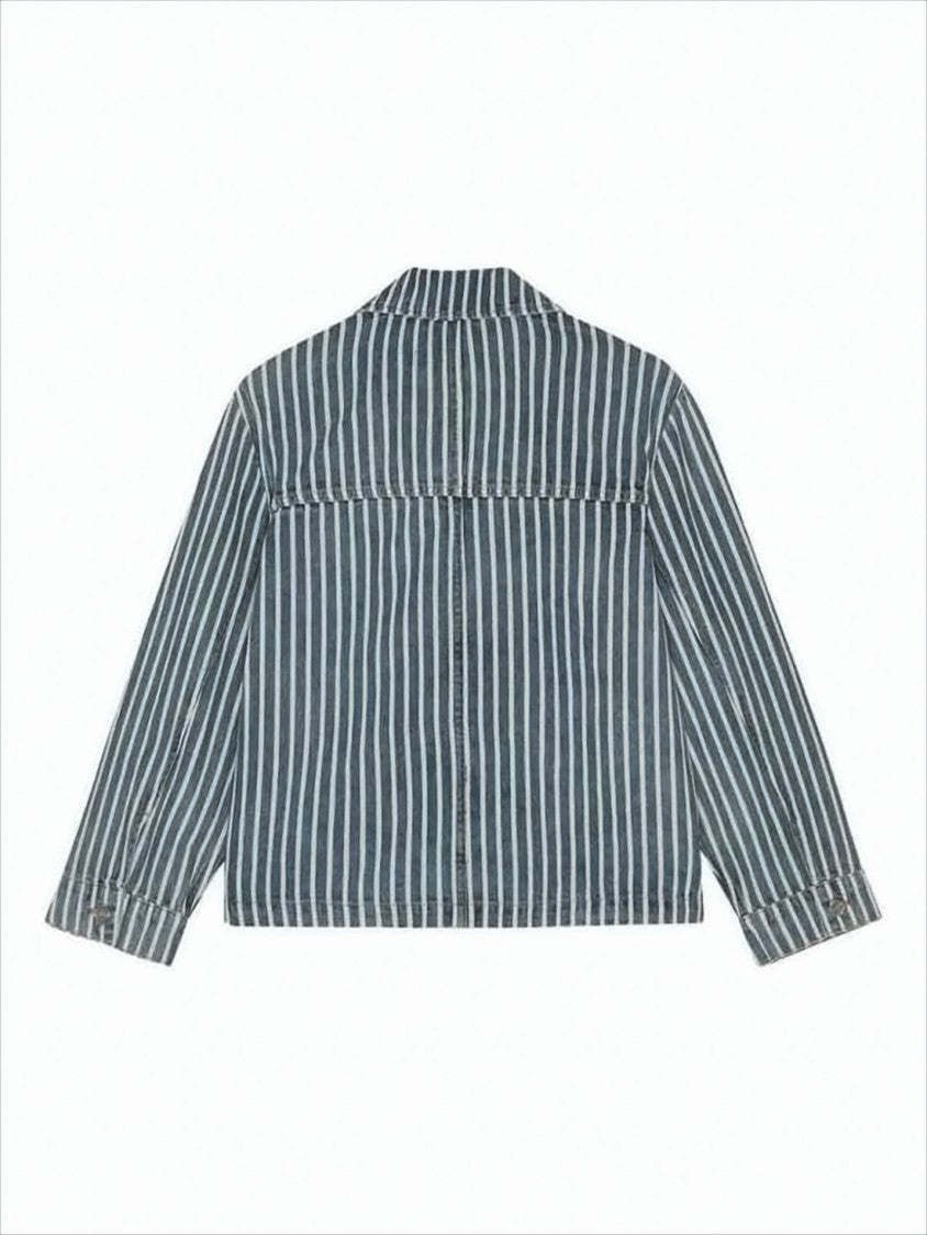 Cropped Denim Jacket with Vertical Stripes