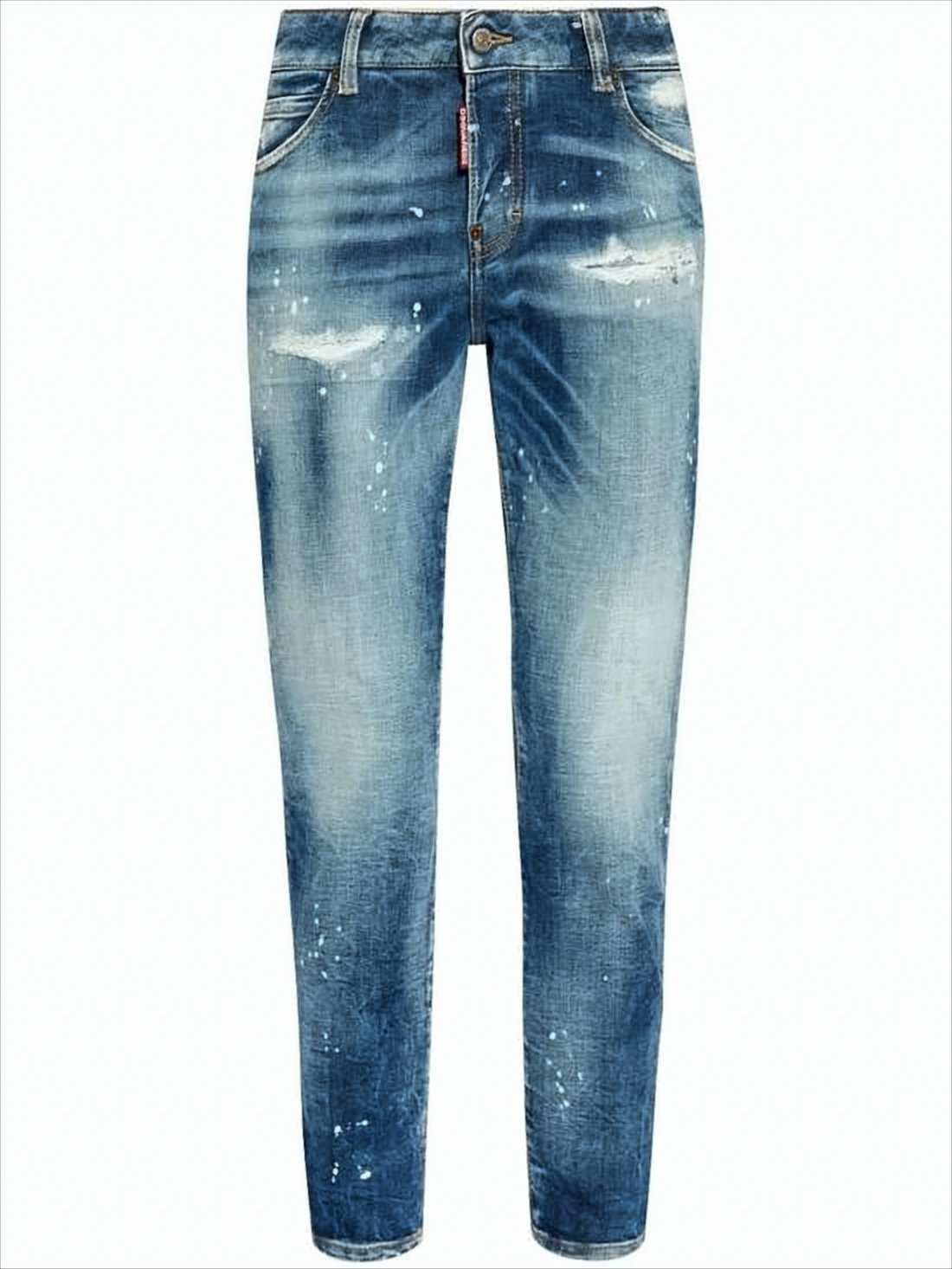 Ankle-Length Denim Pants with Distressed Detailing