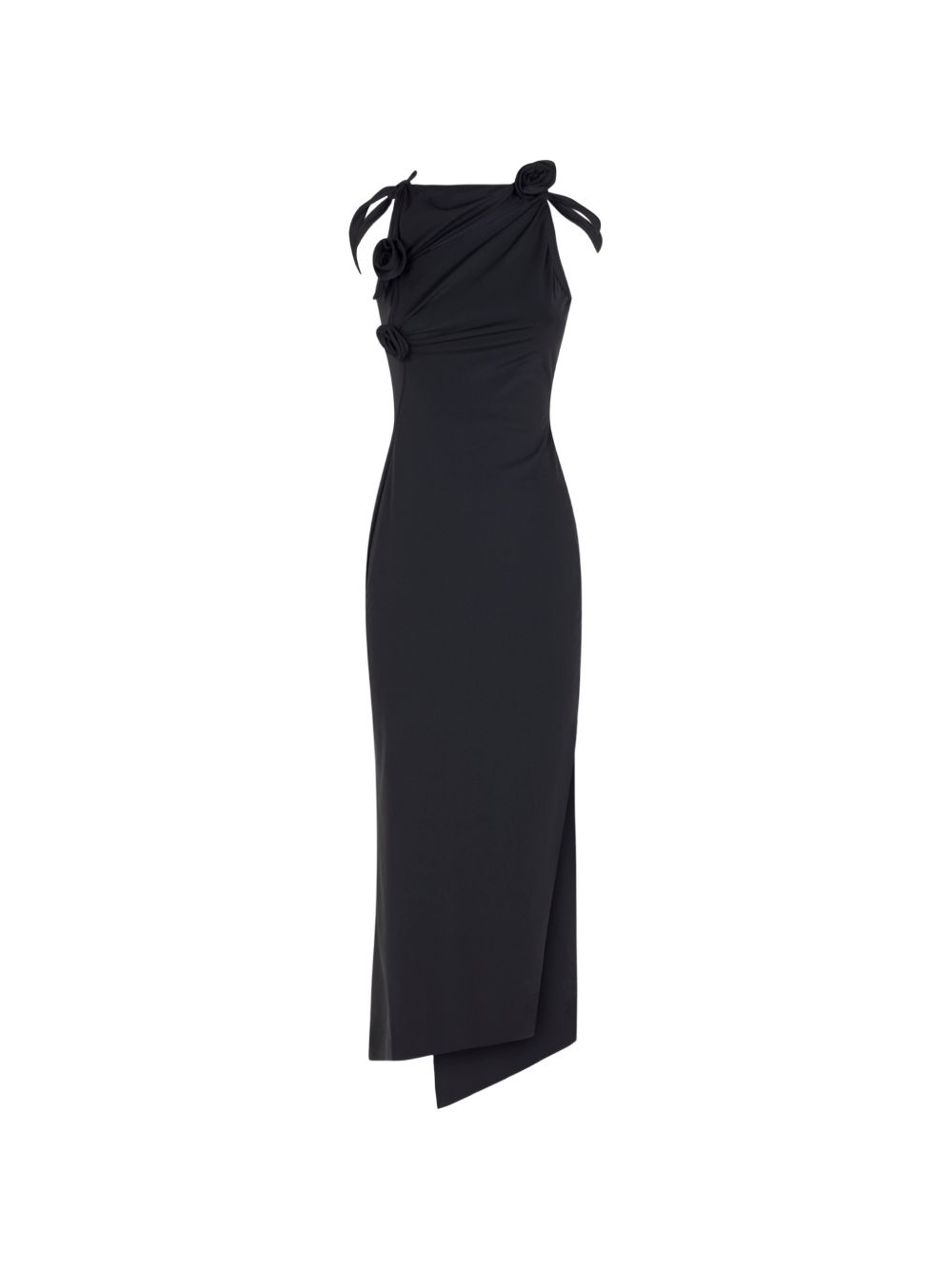 Asymmetrical Midi Dress With Rosette Detail