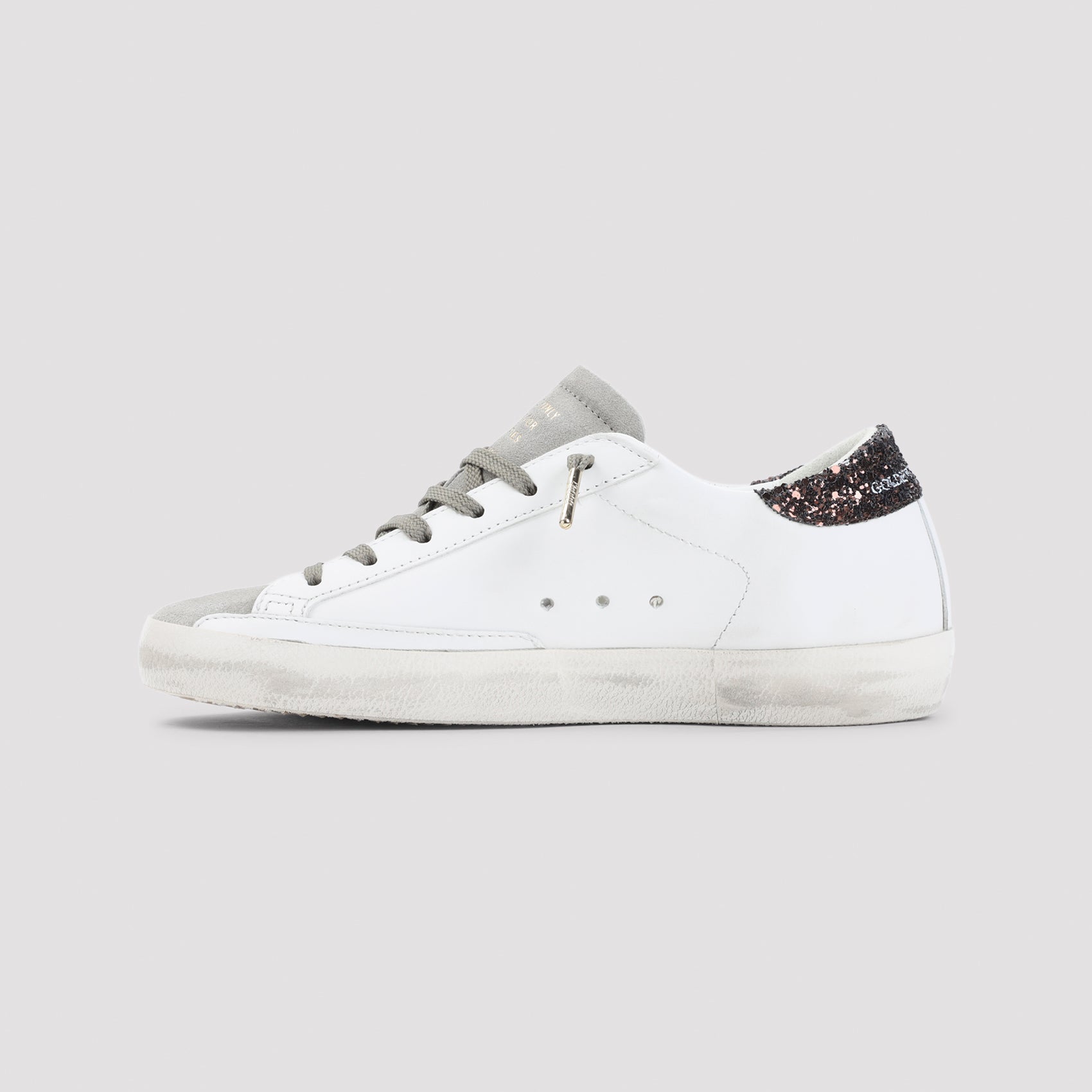 Distressed White Leather Sneakers With Glittering Details