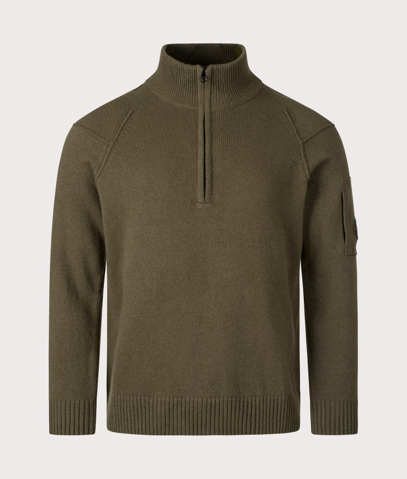 Half-Zip Knit Top With Textured Fabric And High Collar
