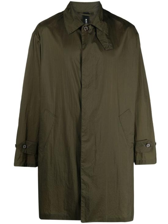 Mid-Length Brown Nylon Coat with Classic Collar