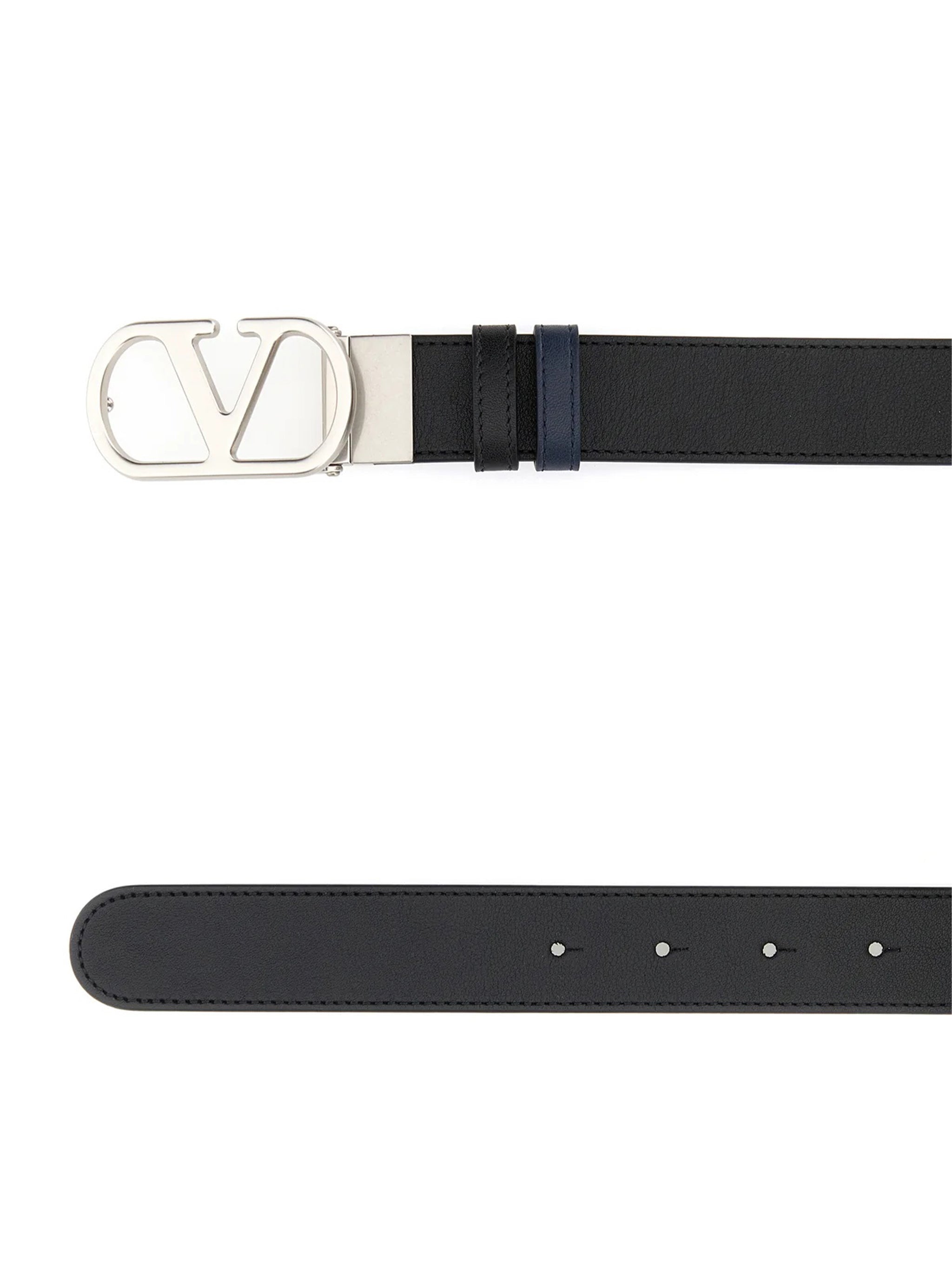 Black/Navy Reversible Leather V-Buckle Belt