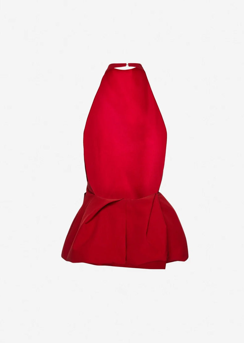 Halter Neck Top with Flared Peplum Hem in Red