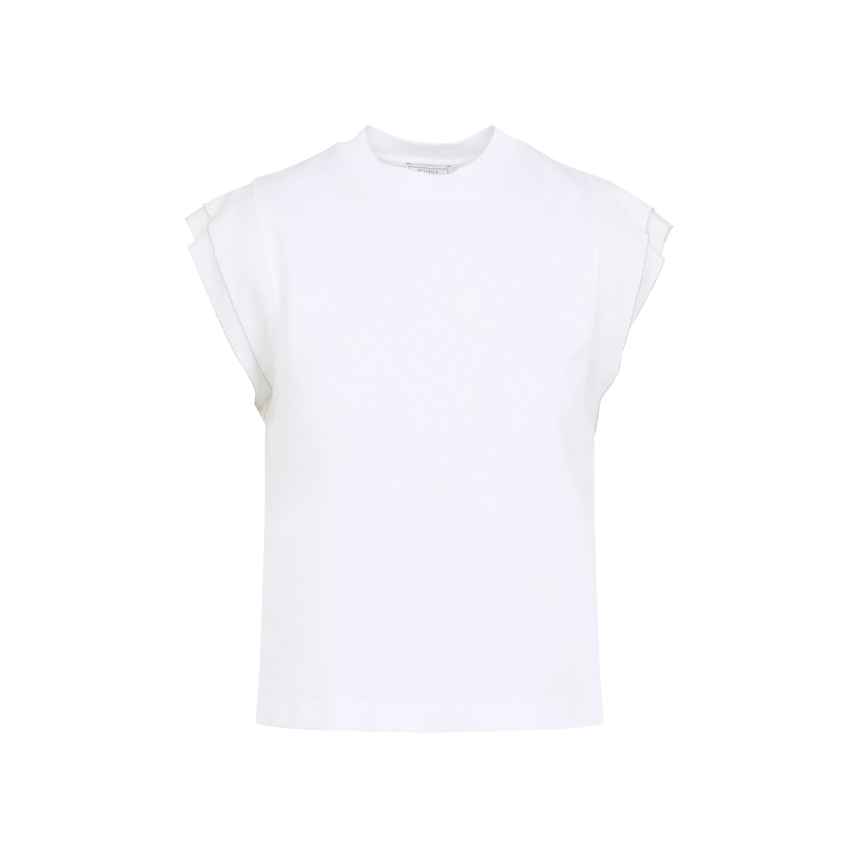 Sleeveless White Top With Layered Ruffle Details