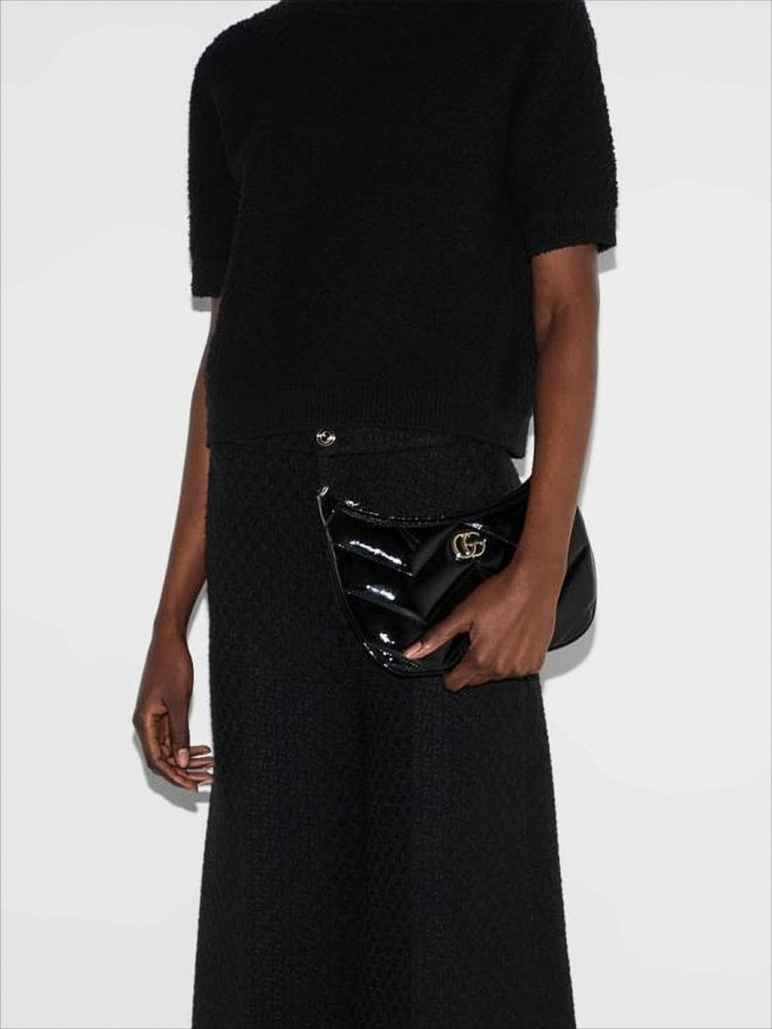 Chevron Quilted Black Leather Shoulder Bag