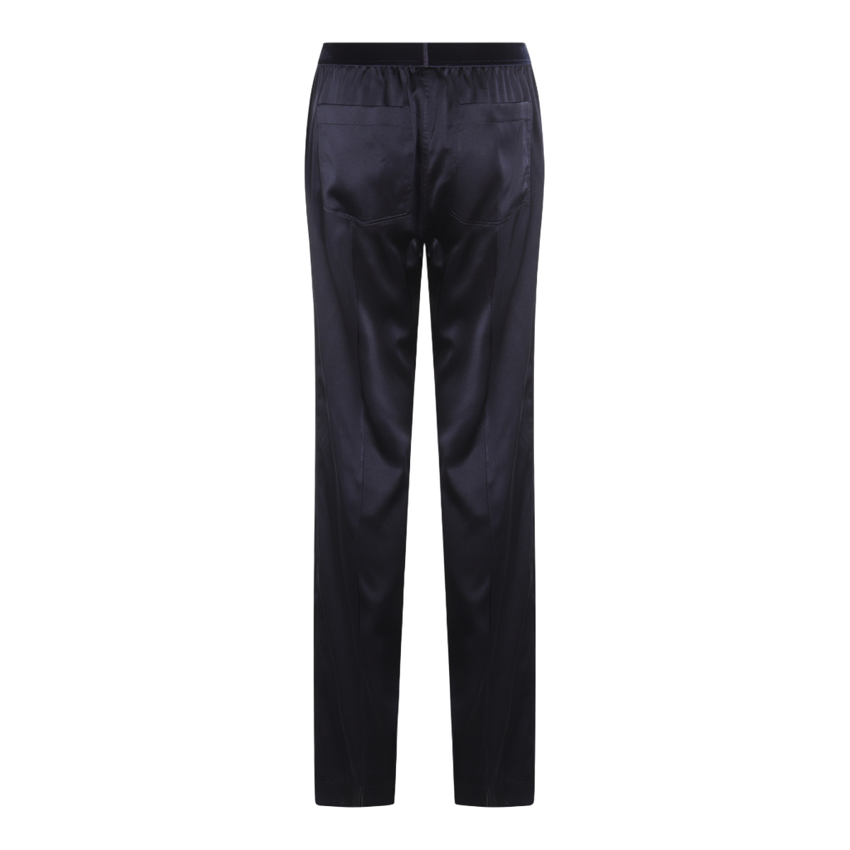 Straight-Leg Blue Trousers with Elastic Waistband
