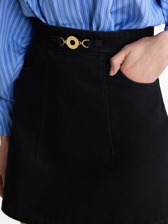 A-Line Black Midi Skirt with Gold-Tone Clasp