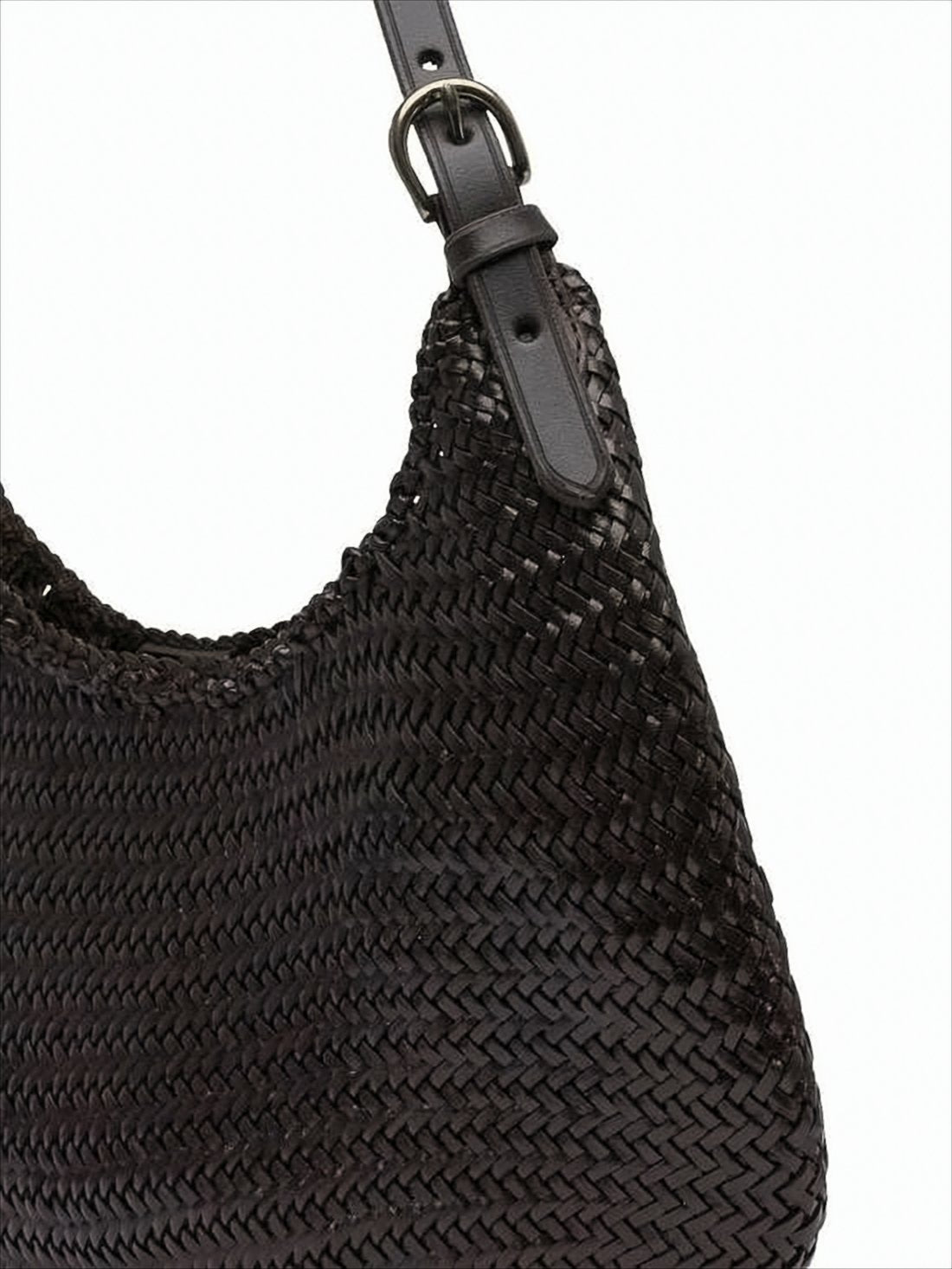 Small Crescent-Shaped Shoulder Bag in Woven Buffalo Leather